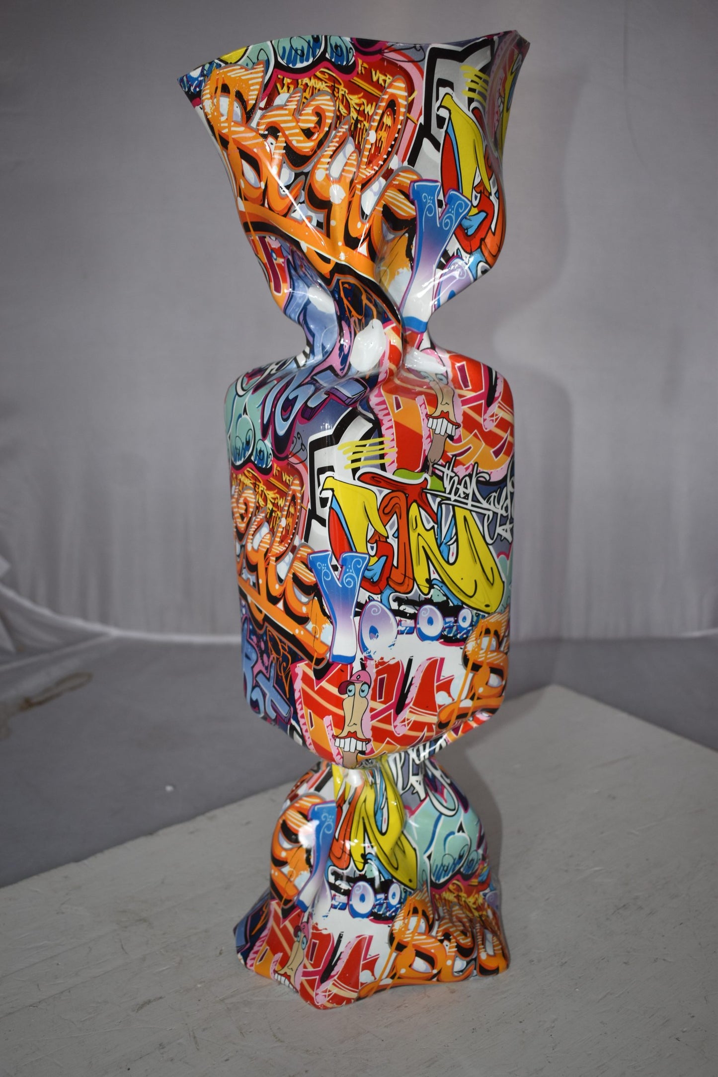 Modern Art of a Large Graffiti Candy Statue Made of Resin Size: 9" x 8" x 24"H