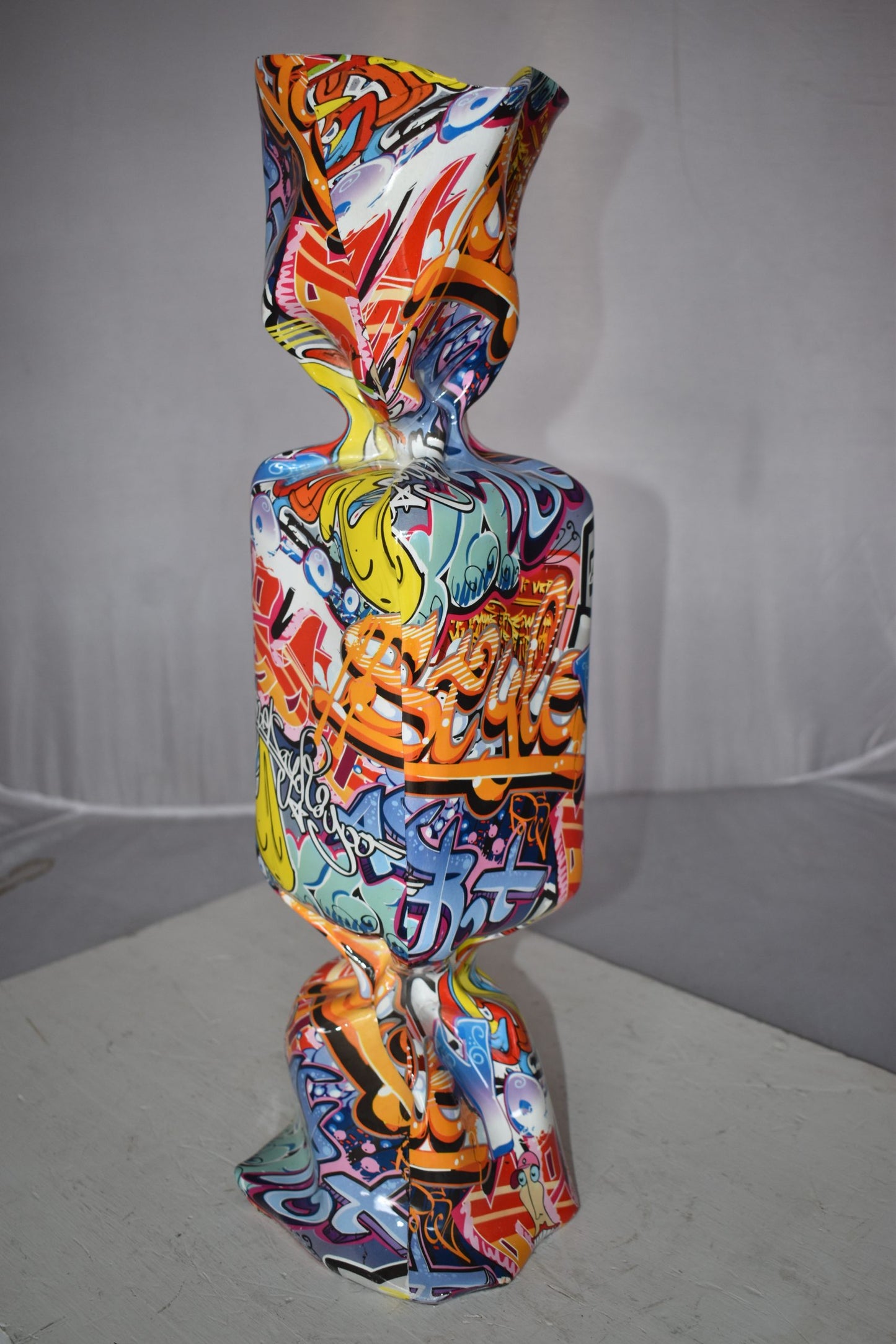 Modern Art of a Large Graffiti Candy Statue Made of Resin Size: 9" x 8" x 24"H