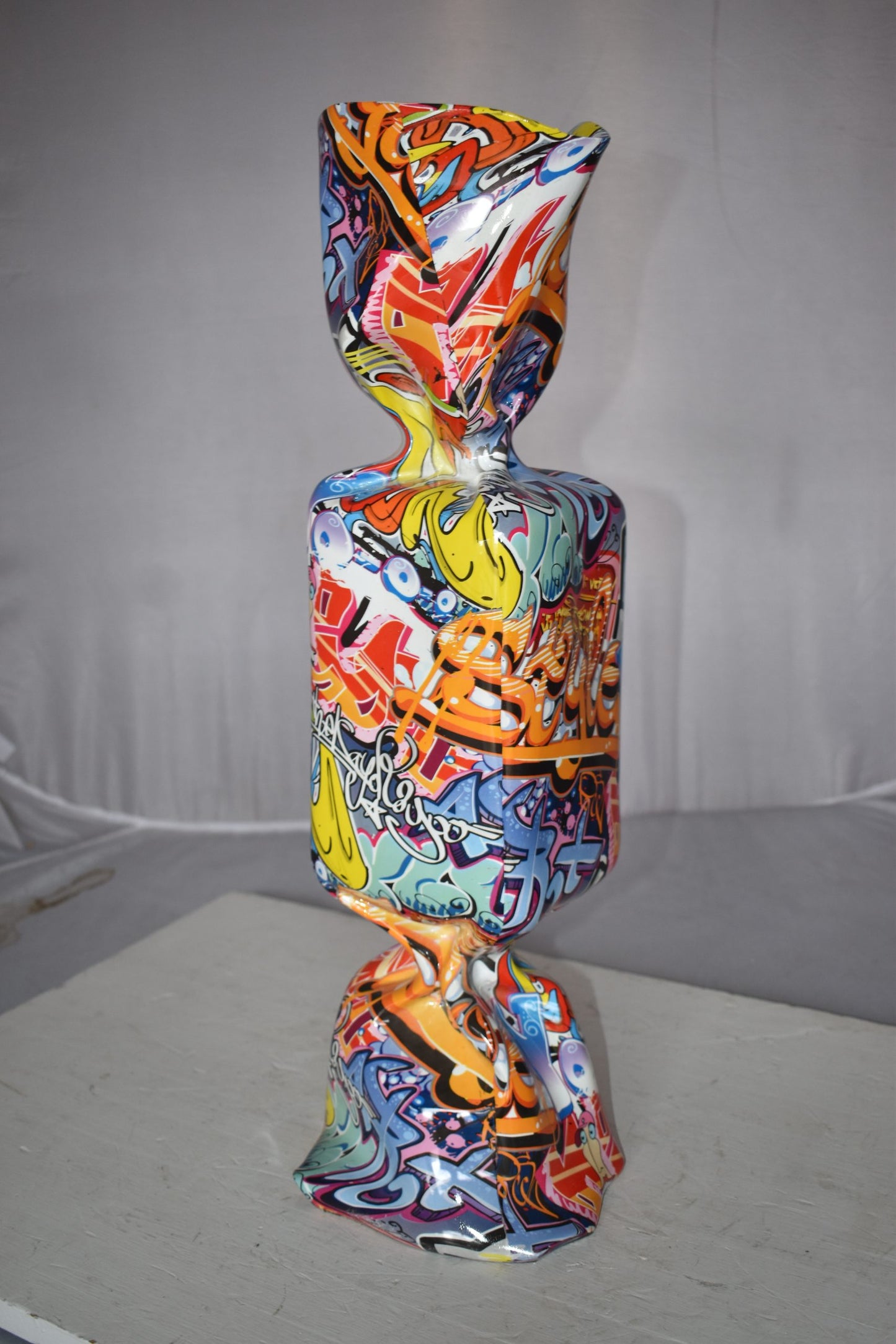 Modern Art of a Large Graffiti Candy Statue Made of Resin Size: 9" x 8" x 24"H