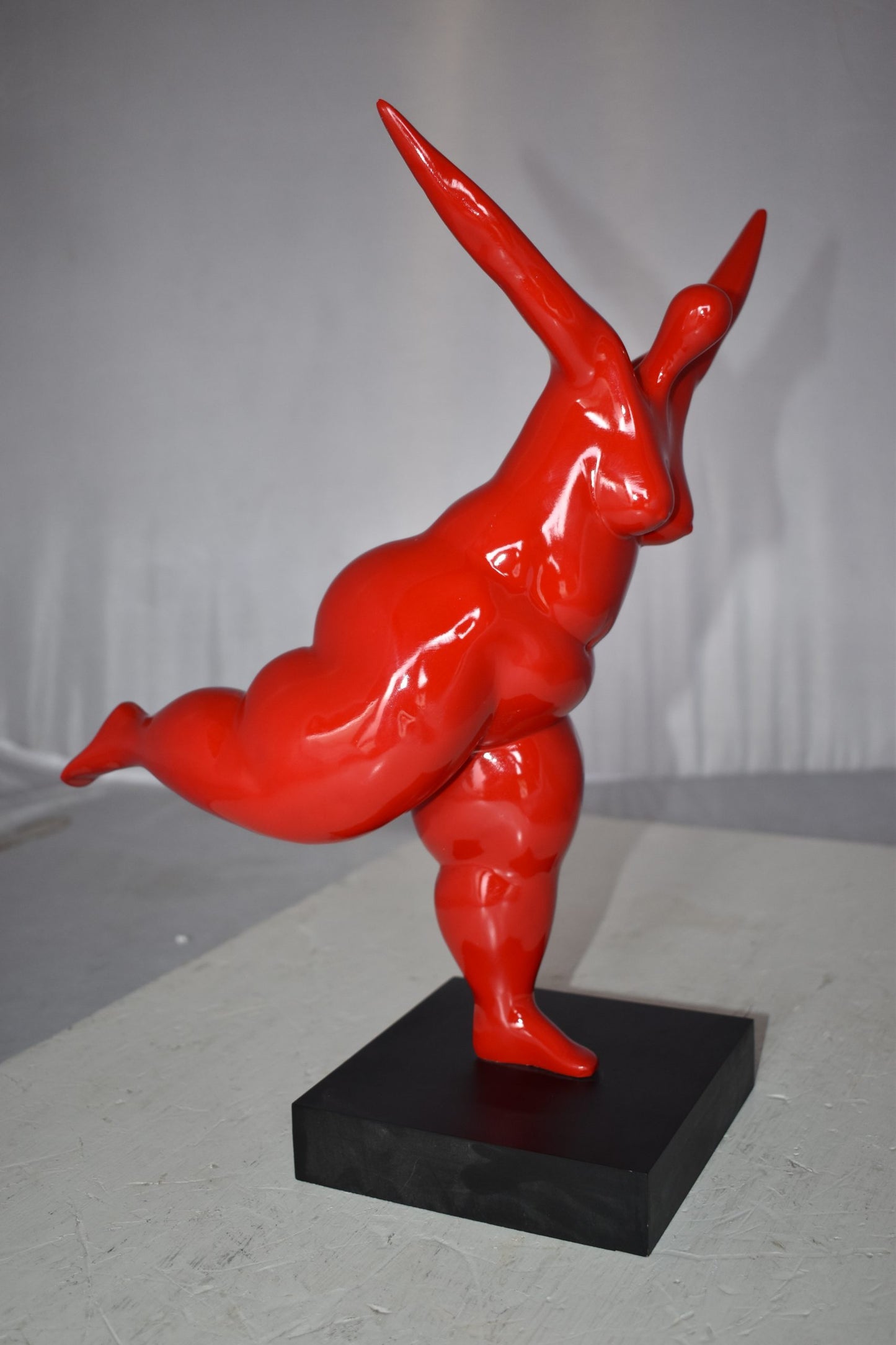Modern Art Voluptuous Red Lady Standing on one Leg resin statue 14" x 9" x 15"H