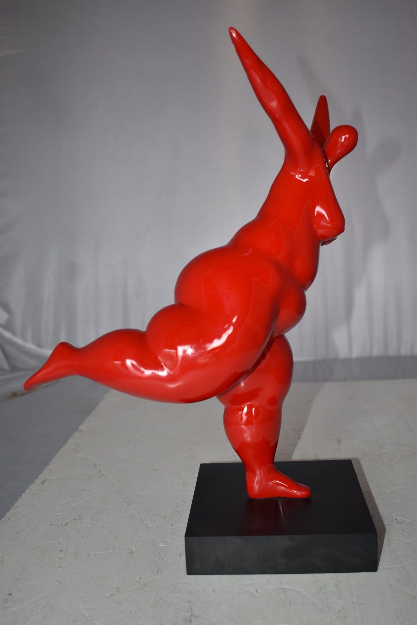 Modern Art Voluptuous Red Lady Standing on one Leg resin statue 14" x 9" x 15"H