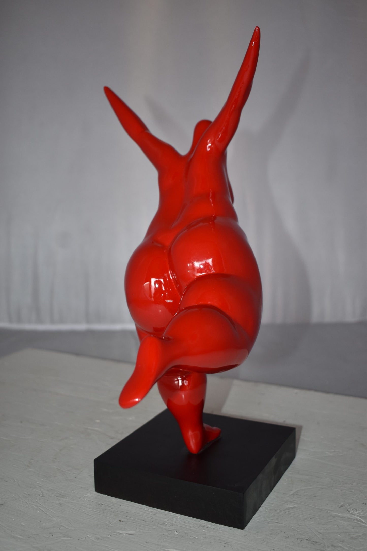 Modern Art Voluptuous Red Lady Standing on one Leg resin statue 14" x 9" x 15"H