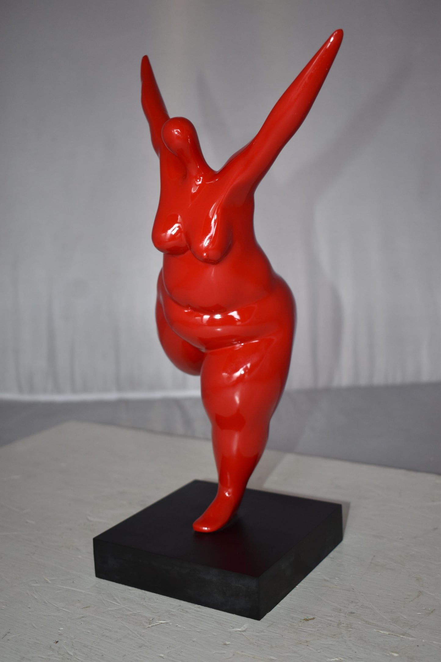 Modern Art Voluptuous Red Lady Standing on one Leg resin statue 14" x 9" x 15"H