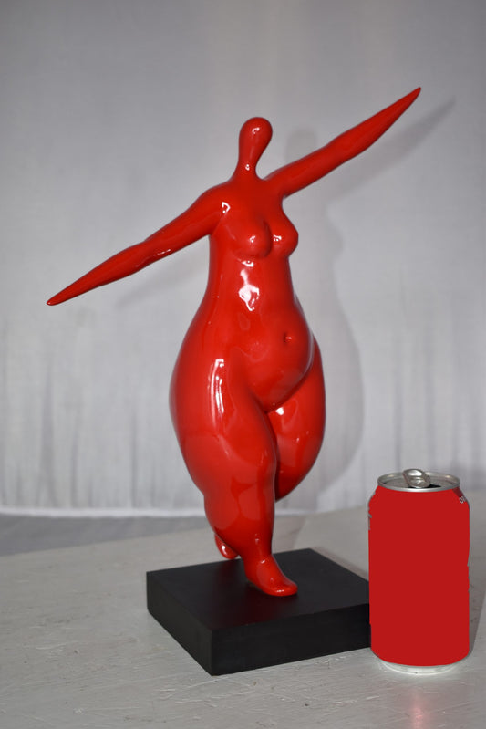 Modern Art Voluptuous Red Lady Hand Up Resin Statue Size: 14" x 5" x 16"H