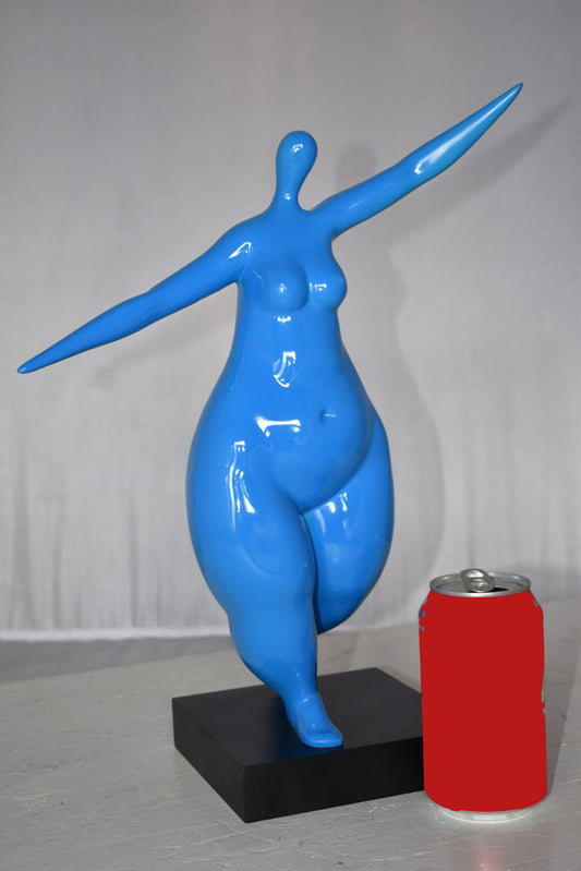Modern Art Voluptuous Blue Lady Hand Up Resin Statue Size: 14" x 5" x 16"H