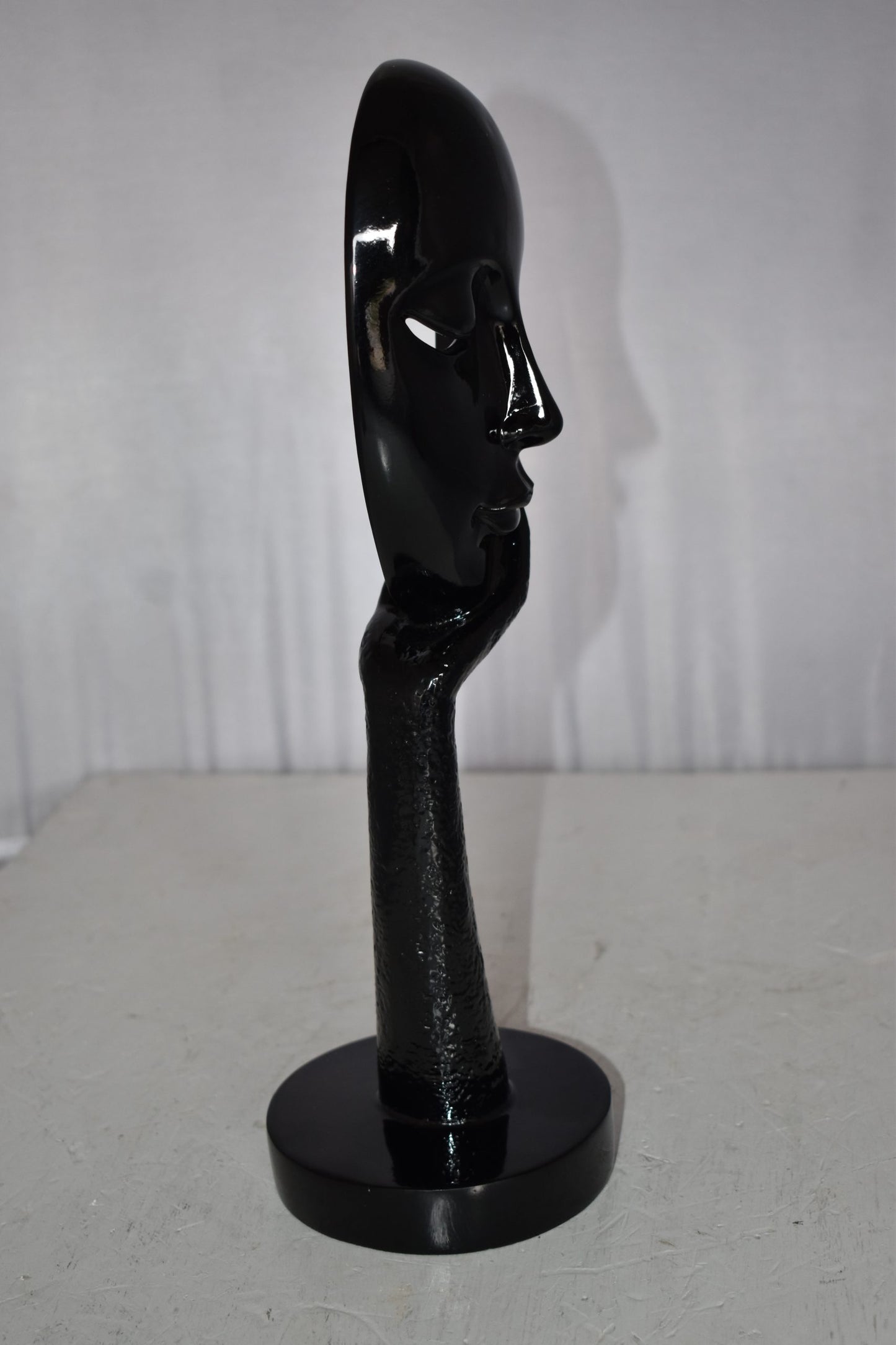 Modern Art Black Thinking Head Statue Made of Resin Size: 6" x 4" x 16"H