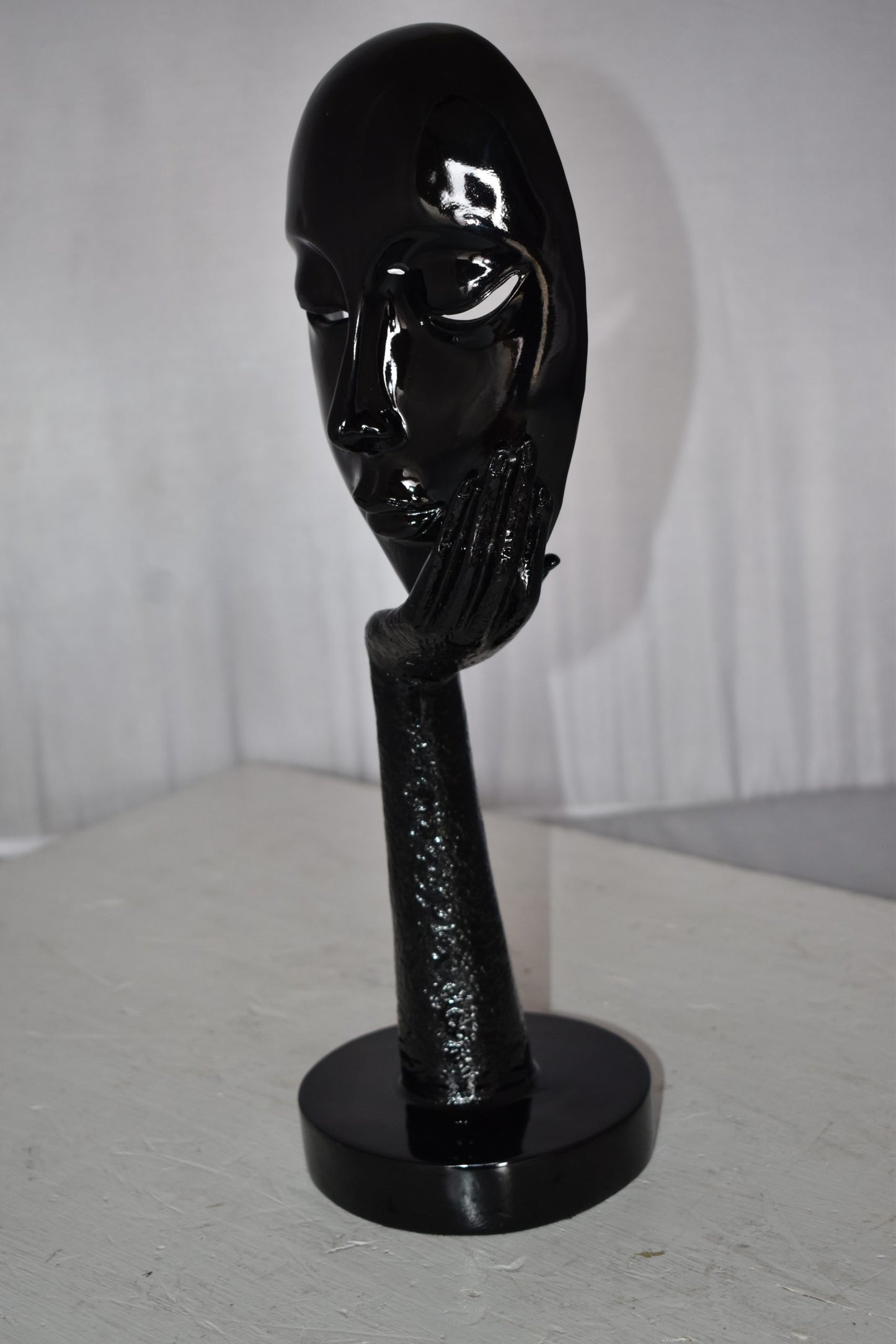 Modern Art Black Thinking Head Statue Made of Resin Size: 6" x 4" x 16"H