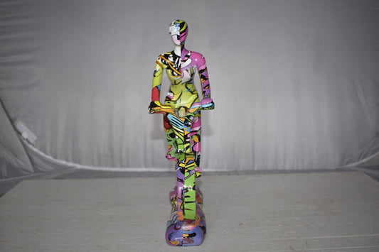 Modern Art Graffiti Bicycle and Rider Statue Made of Resin Size: 10" x 4" x 15"H