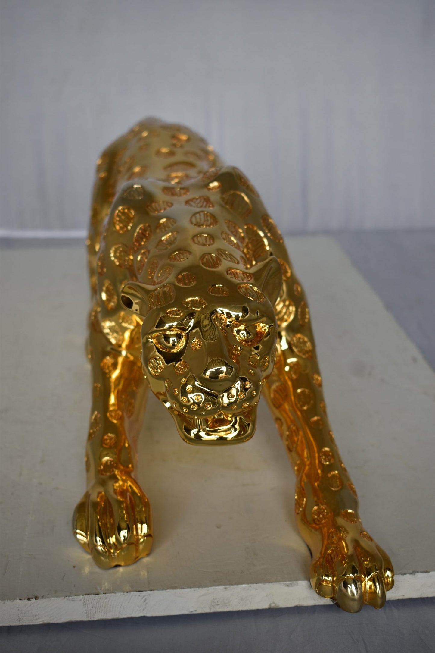 Modern Art of a Gold Jaguar Medium Statue Made of Resin Size: 40" x 7" x 10"H