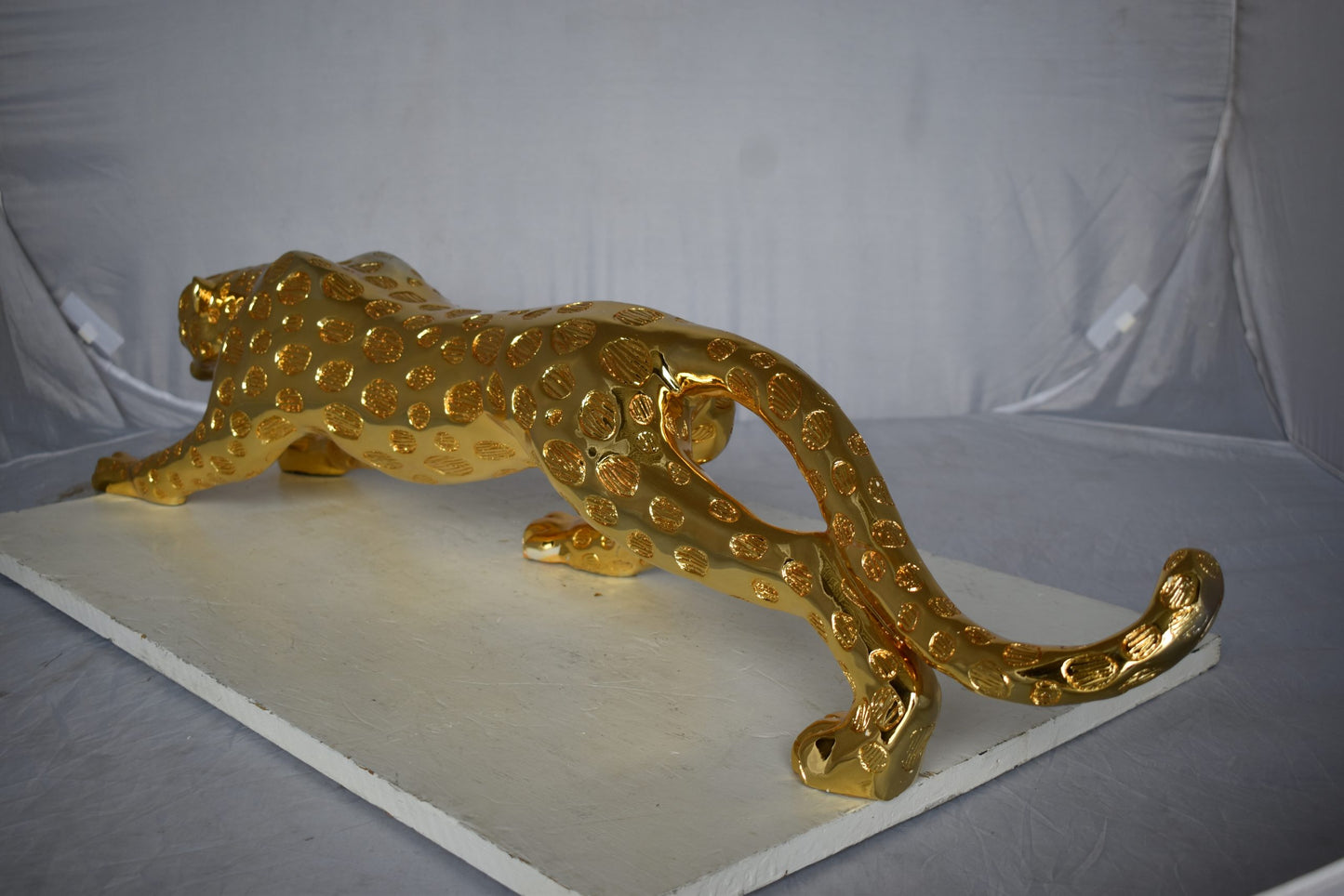 Modern Art of a Gold Jaguar Medium Statue Made of Resin Size: 40" x 7" x 10"H