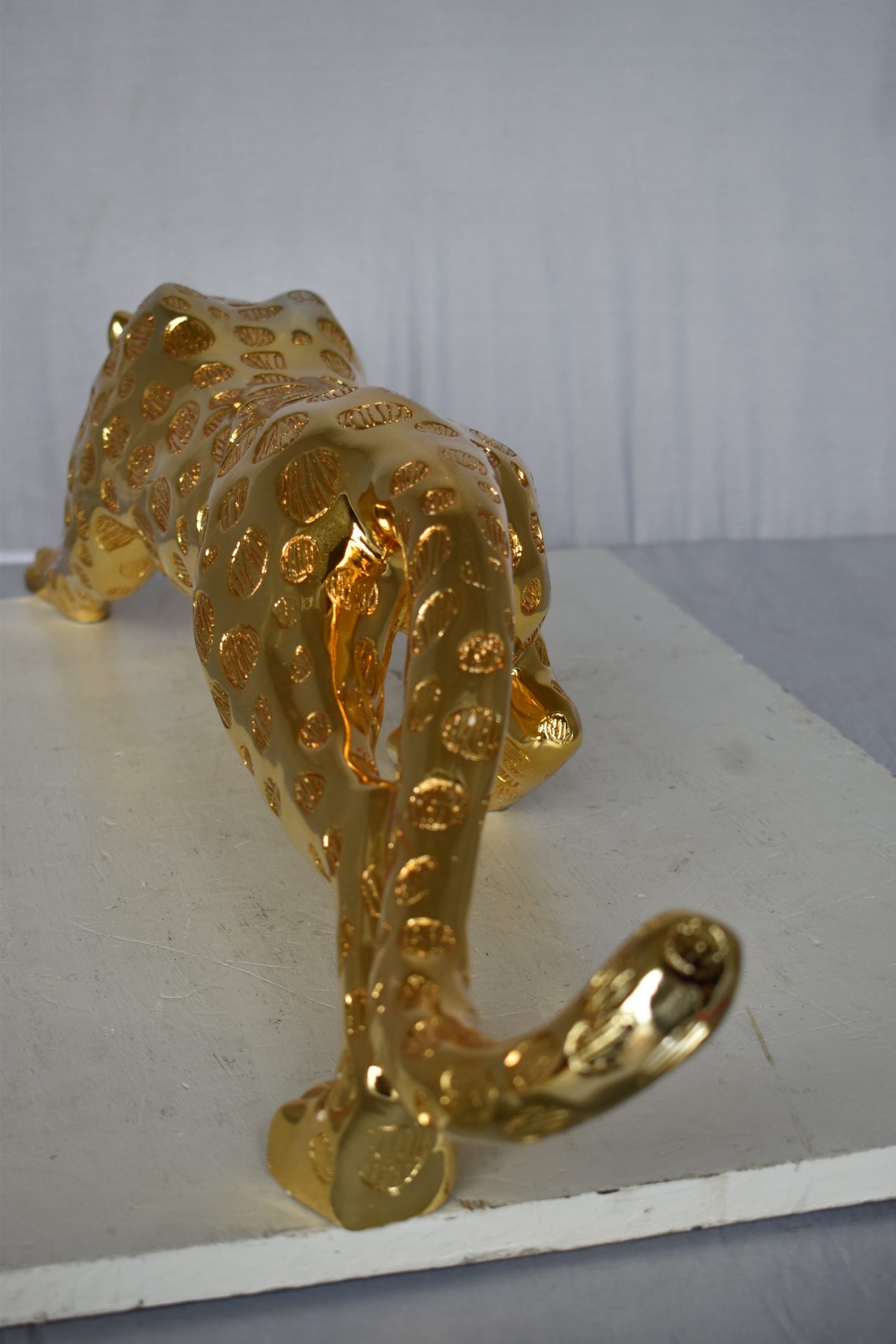 Modern Art of a Gold Jaguar Medium Statue Made of Resin Size: 40" x 7" x 10"H
