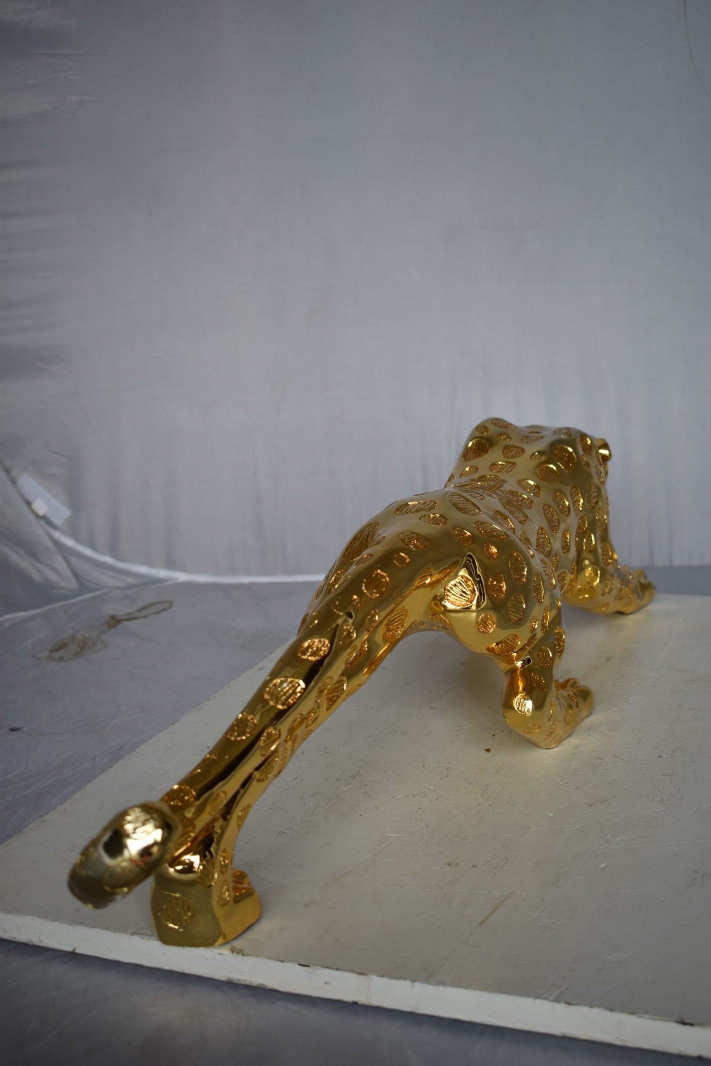 Modern Art of a Gold Jaguar Medium Statue Made of Resin Size: 40" x 7" x 10"H