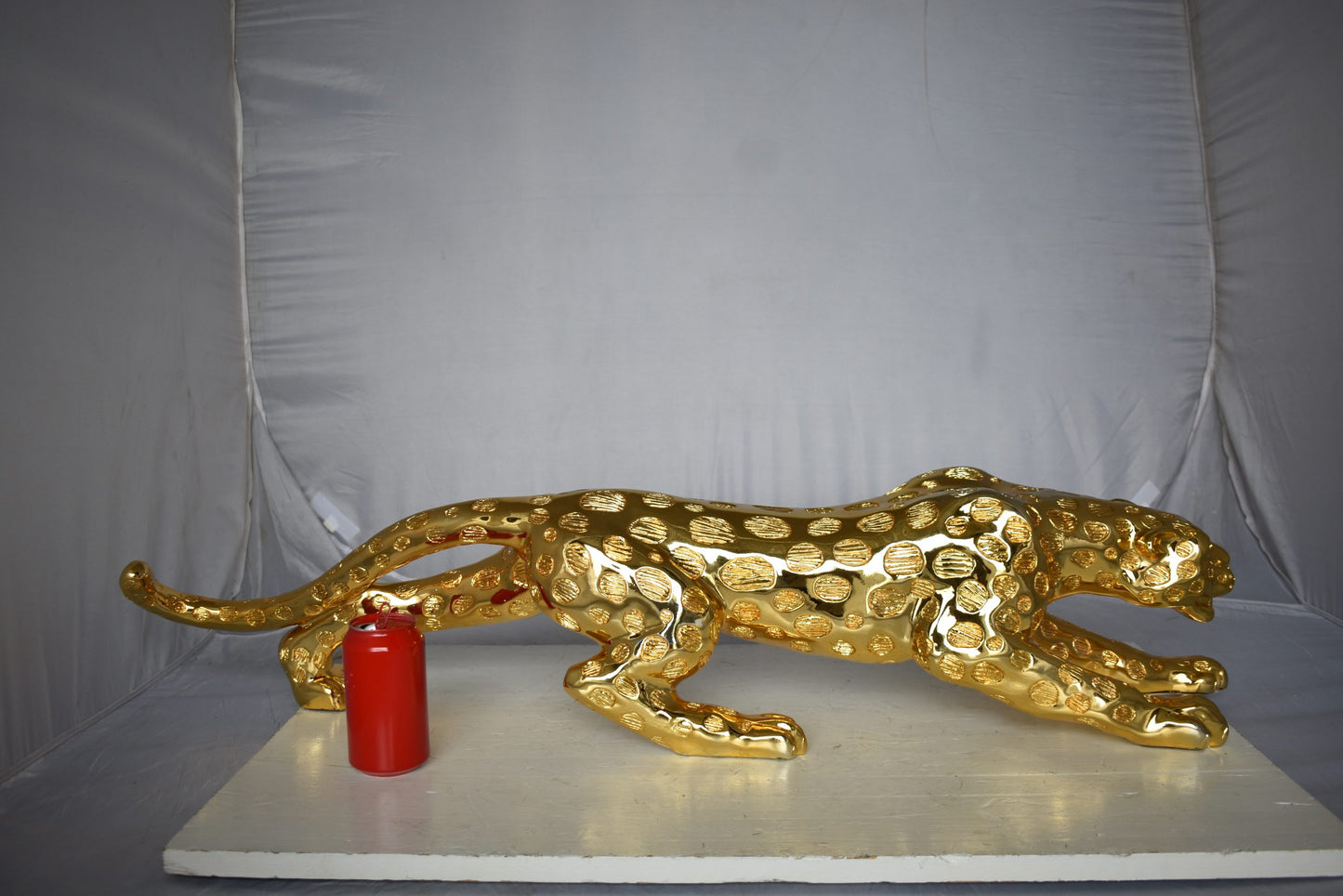 Modern Art of a Gold Jaguar Medium Statue Made of Resin Size: 40" x 7" x 10"H