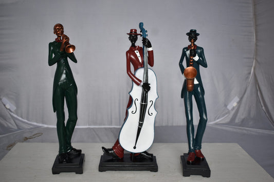 Musical Group of Instrument Players Statues Made of Resin Size: 4" x 7" x 20"H