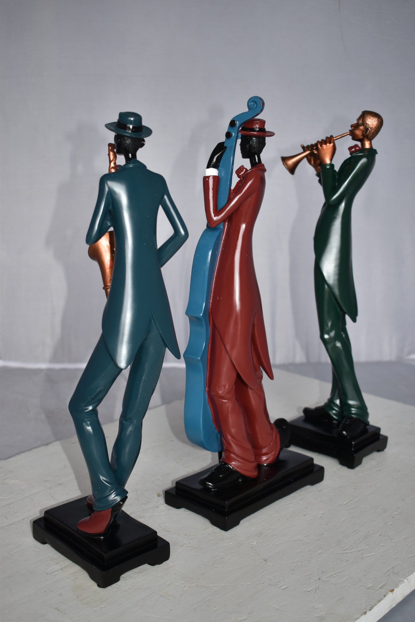 Musical Group of Instrument Players Statues Made of Resin Size: 4" x 7" x 20"H