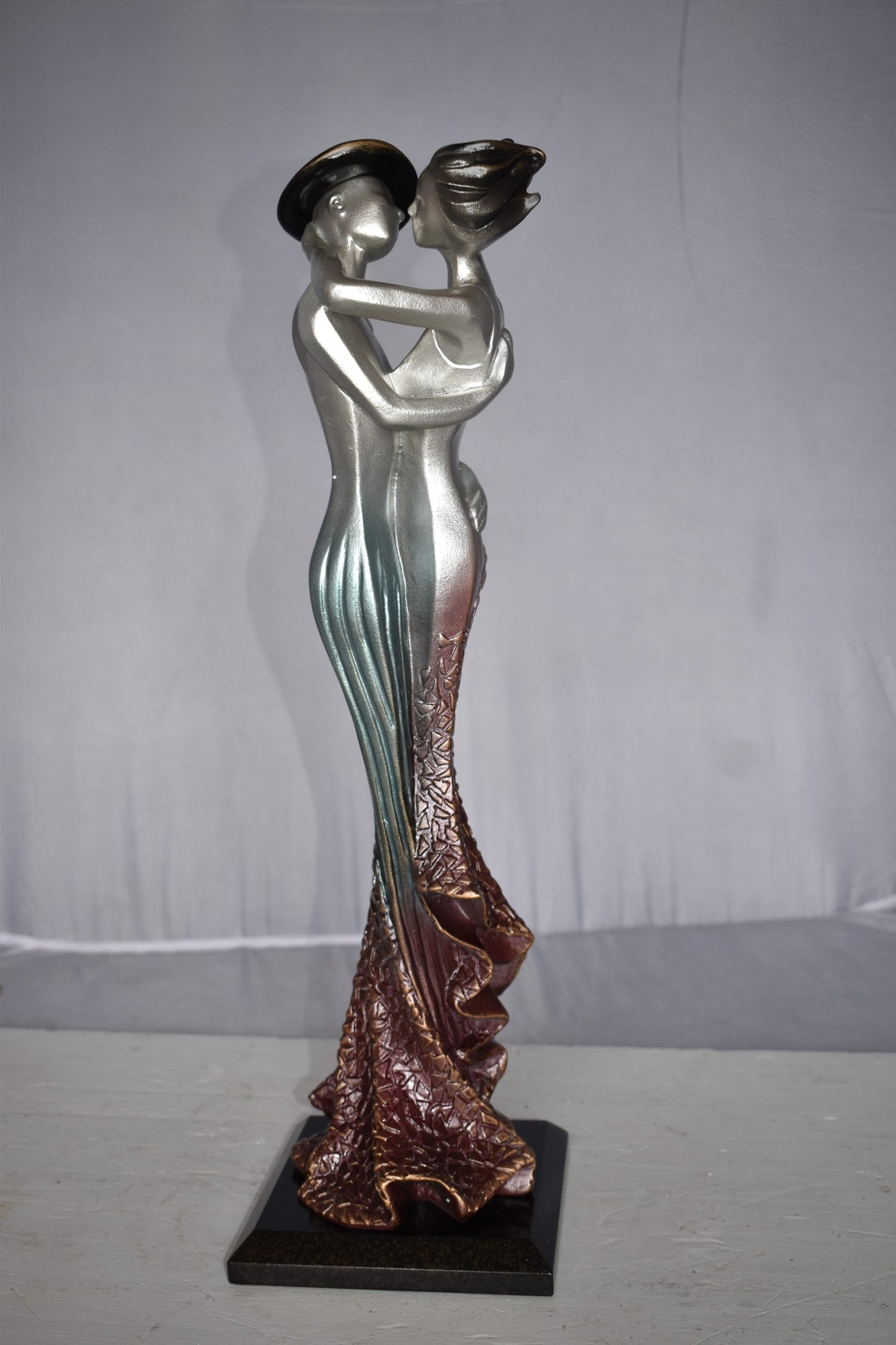 Young Lovers French Kissing Statue Made of Resin Size: 7" x 7" x 23"H