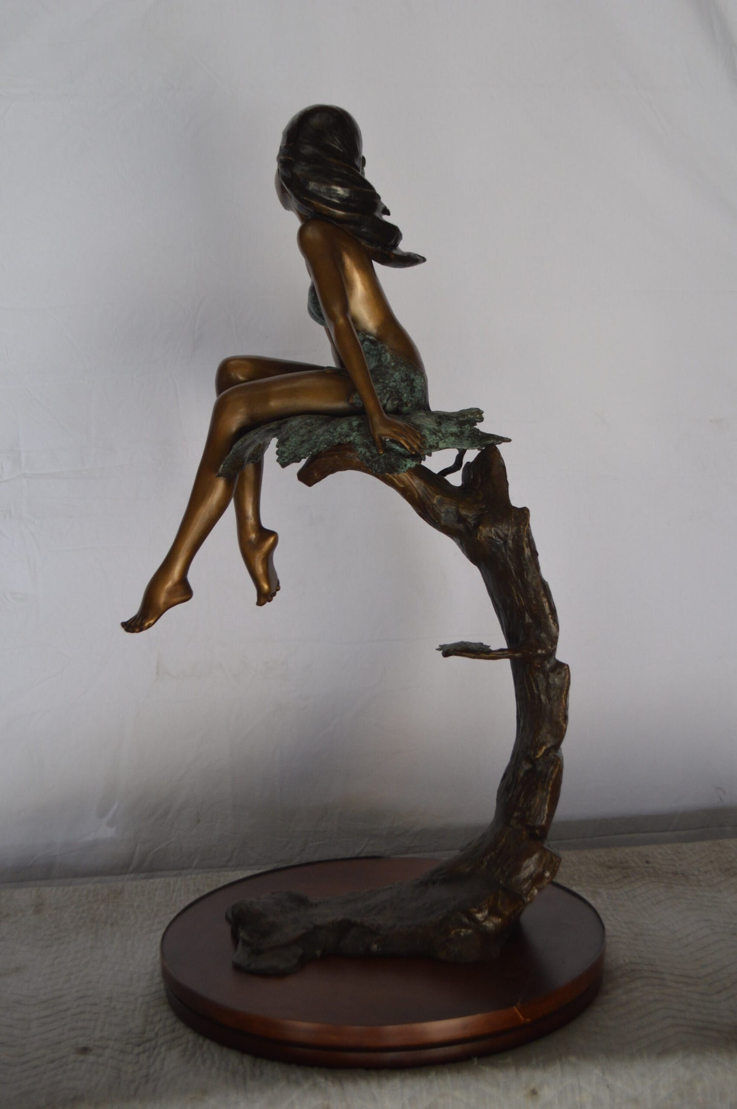 Girl on Maple Leaf Bronze Statue - Size: 23"L x 18"W x 44"H.