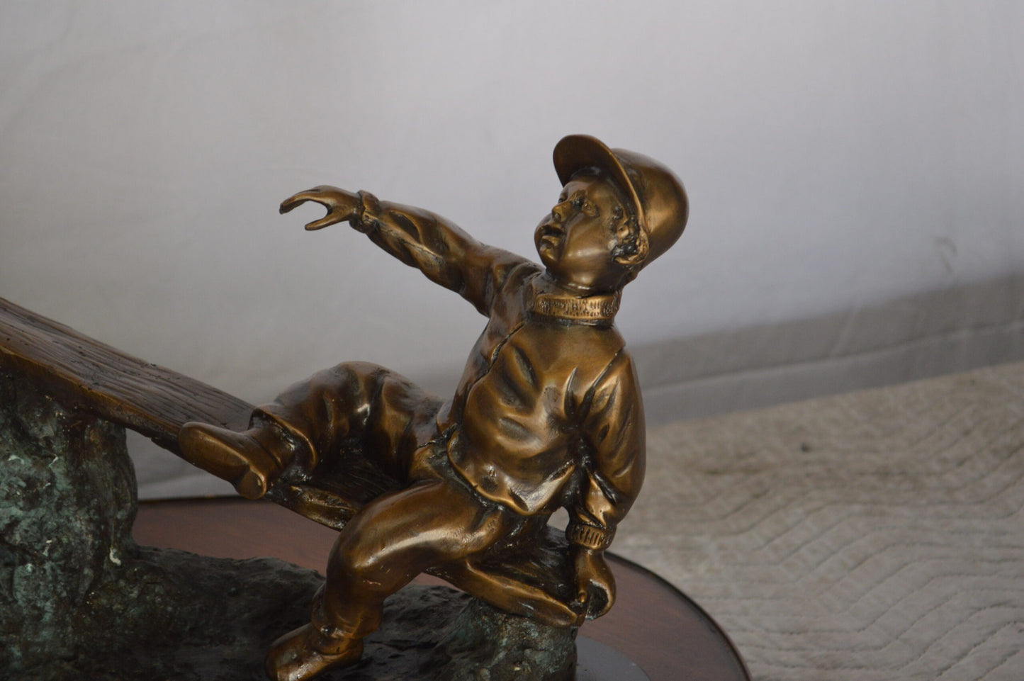 Boys Playing Seesaw on a Marble Base Bronze Statue - Size: 22"L x 8"W x 17"H.