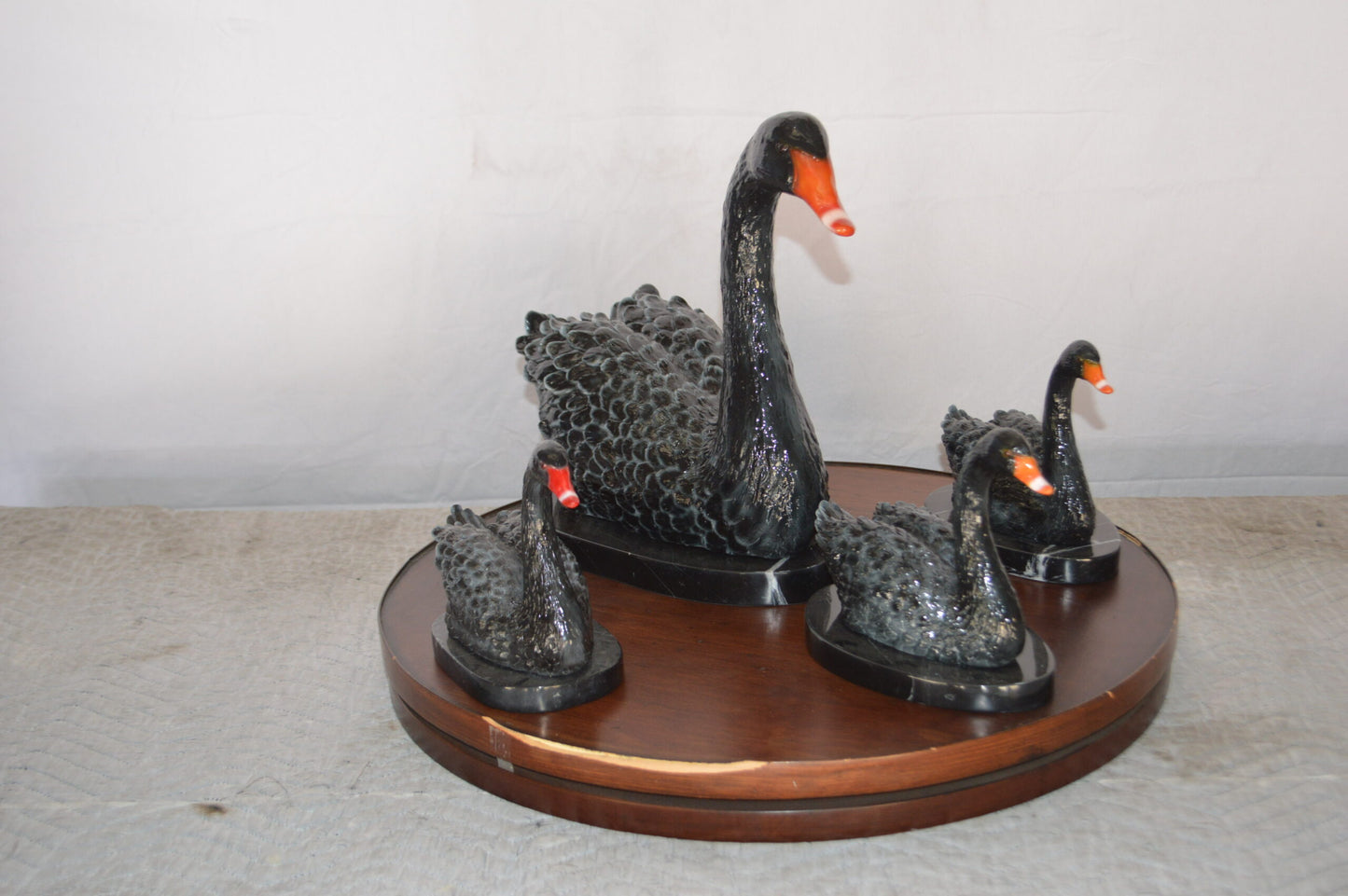 Set of Black Swans each on Mable Base bronze statue -  Size: 9"L x 18"W x 15"H.