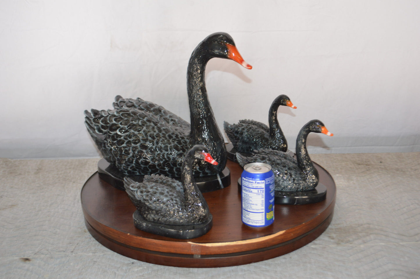 Set of Black Swans each on Mable Base bronze statue -  Size: 9"L x 18"W x 15"H.
