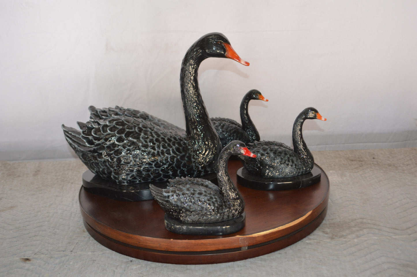 Set of Black Swans each on Mable Base bronze statue -  Size: 9"L x 18"W x 15"H.