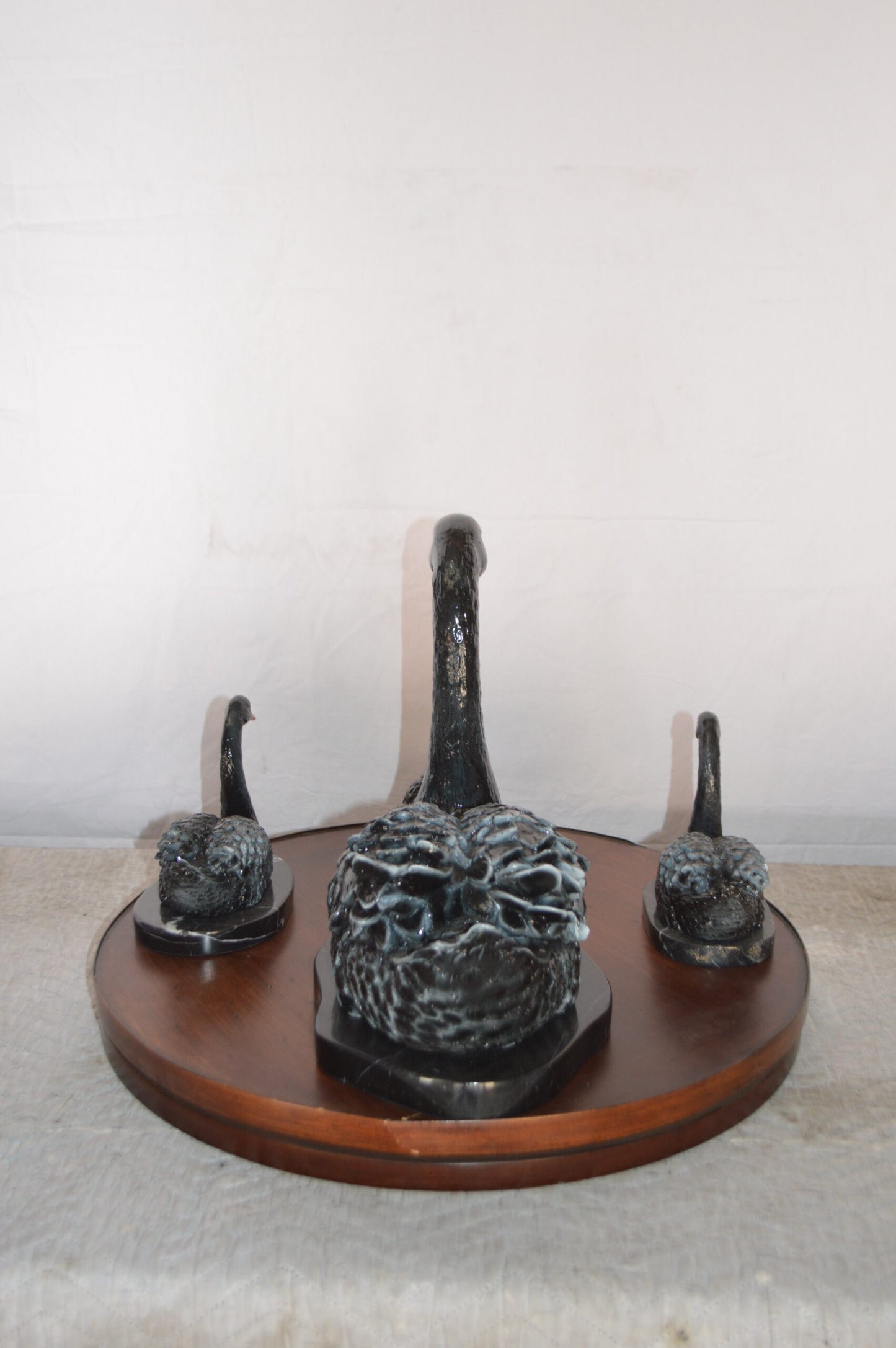 Set of Black Swans each on Mable Base bronze statue - Size: 9"L x 18"W x 15"H.
