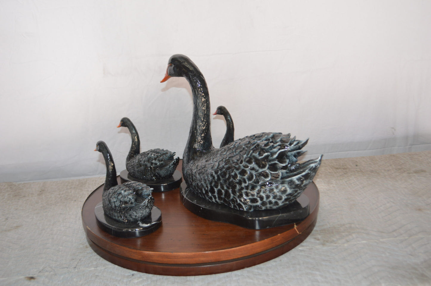 Set of Black Swans each on Mable Base bronze statue - Size: 9"L x 18"W x 15"H.