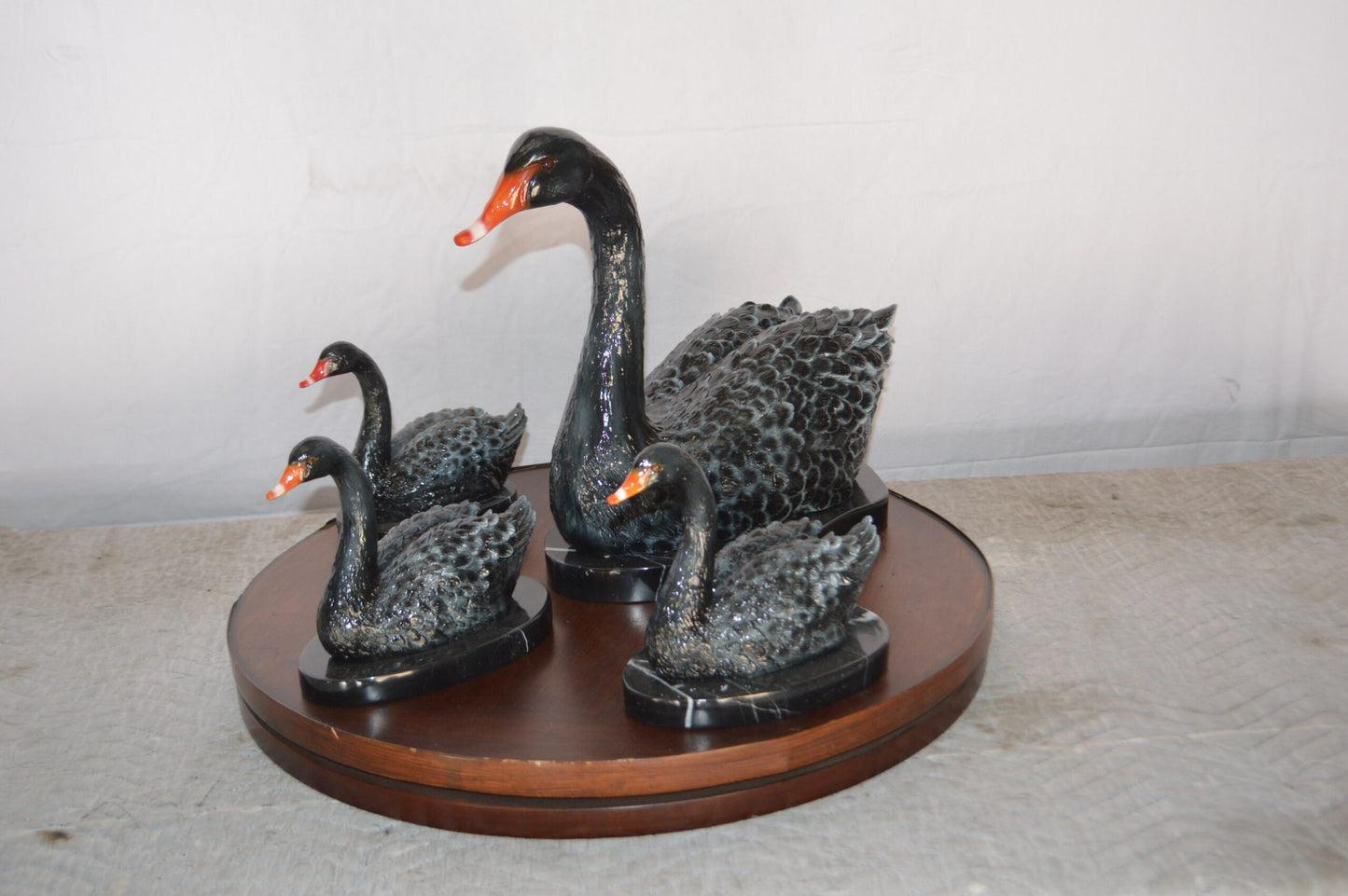 Set of Black Swans each on Mable Base bronze statue - Size: 9"L x 18"W x 15"H.
