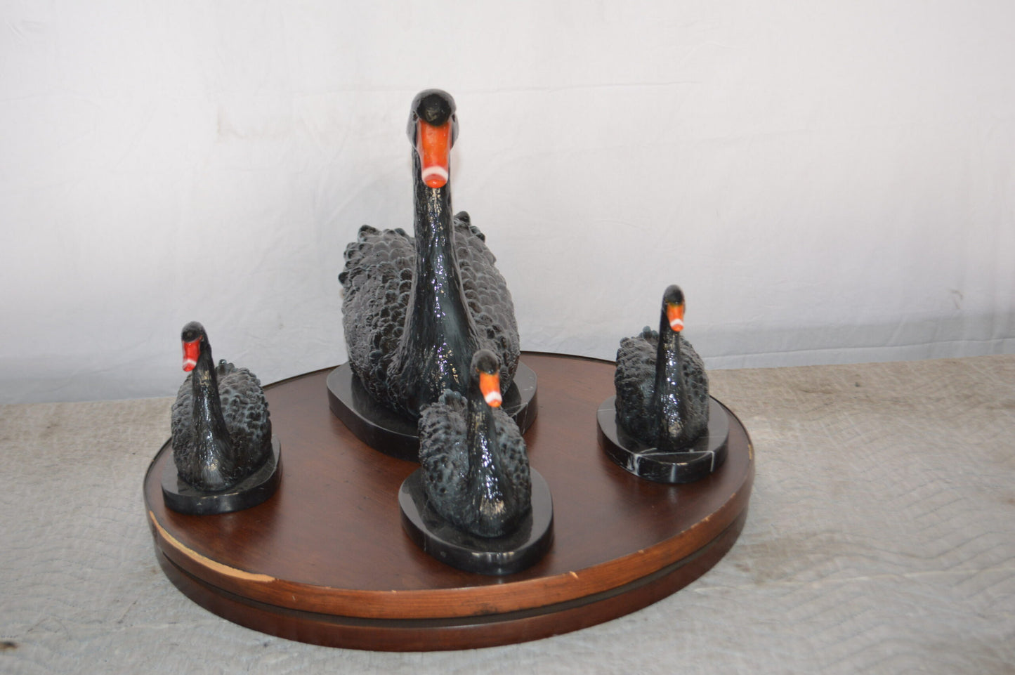 Set of Black Swans each on Mable Base bronze statue -  Size: 9"L x 18"W x 15"H.