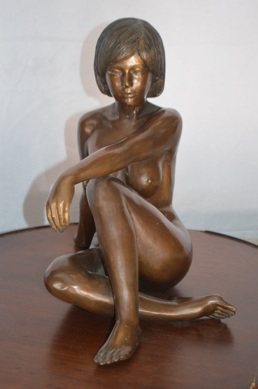Young Lady Sitting Nude Bronze Statue Art Nude -  Size: 10"L x 18"W x 15"H.
