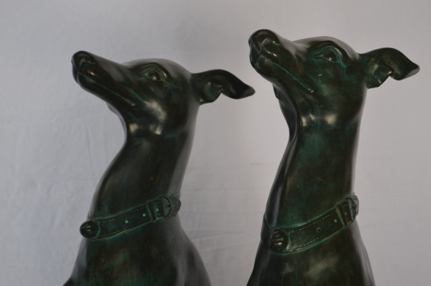 Pair of Greyhound dogs sitting Bronze Statue - Size: 12"L x 12"W x 35"H.