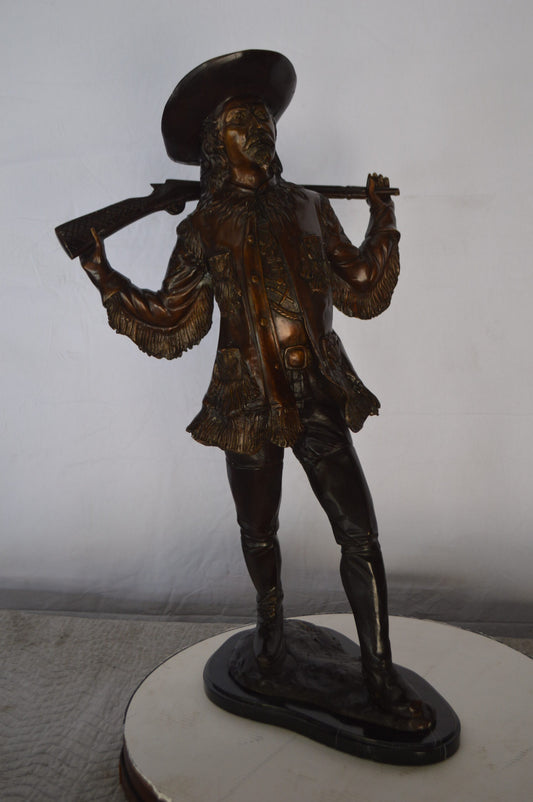 Buffalo Bill Bronze Statue mounted on Marble Base  -  Size: 19"L x 19"W x 33"H.