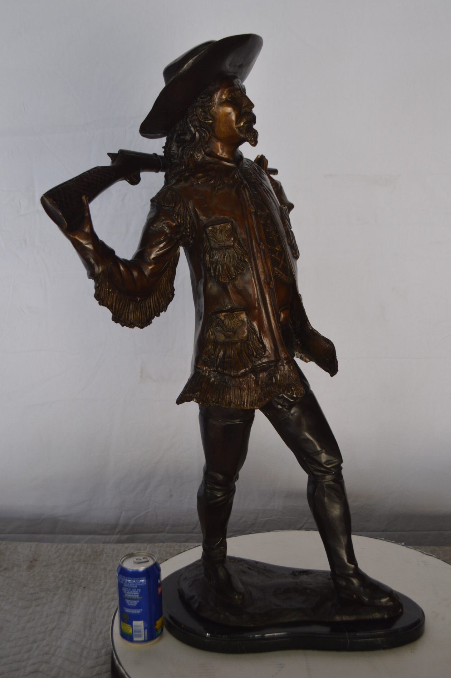 Buffalo Bill Bronze Statue mounted on Marble Base  -  Size: 19"L x 19"W x 33"H.