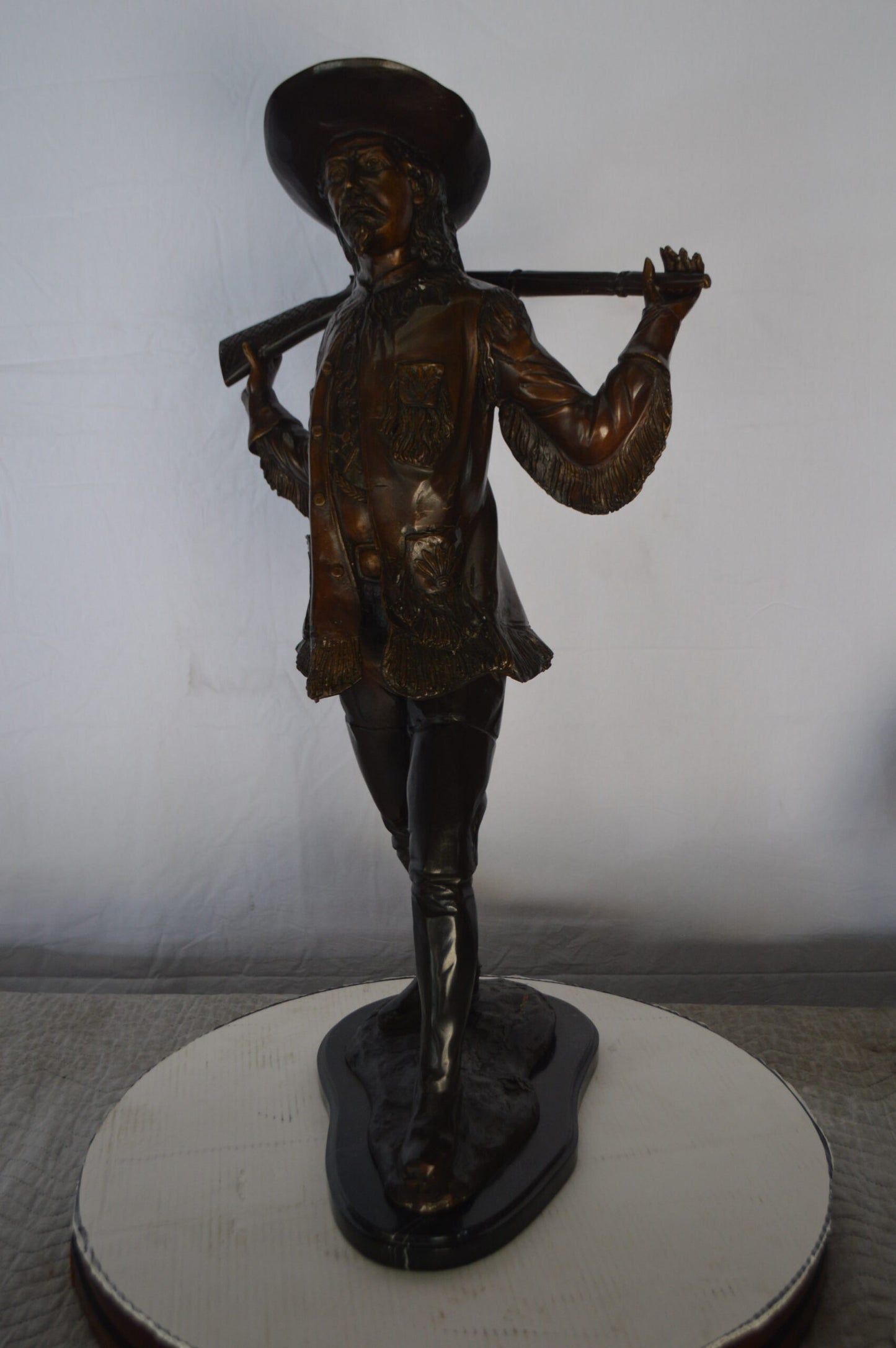Buffalo Bill Bronze Statue mounted on Marble Base  -  Size: 19"L x 19"W x 33"H.