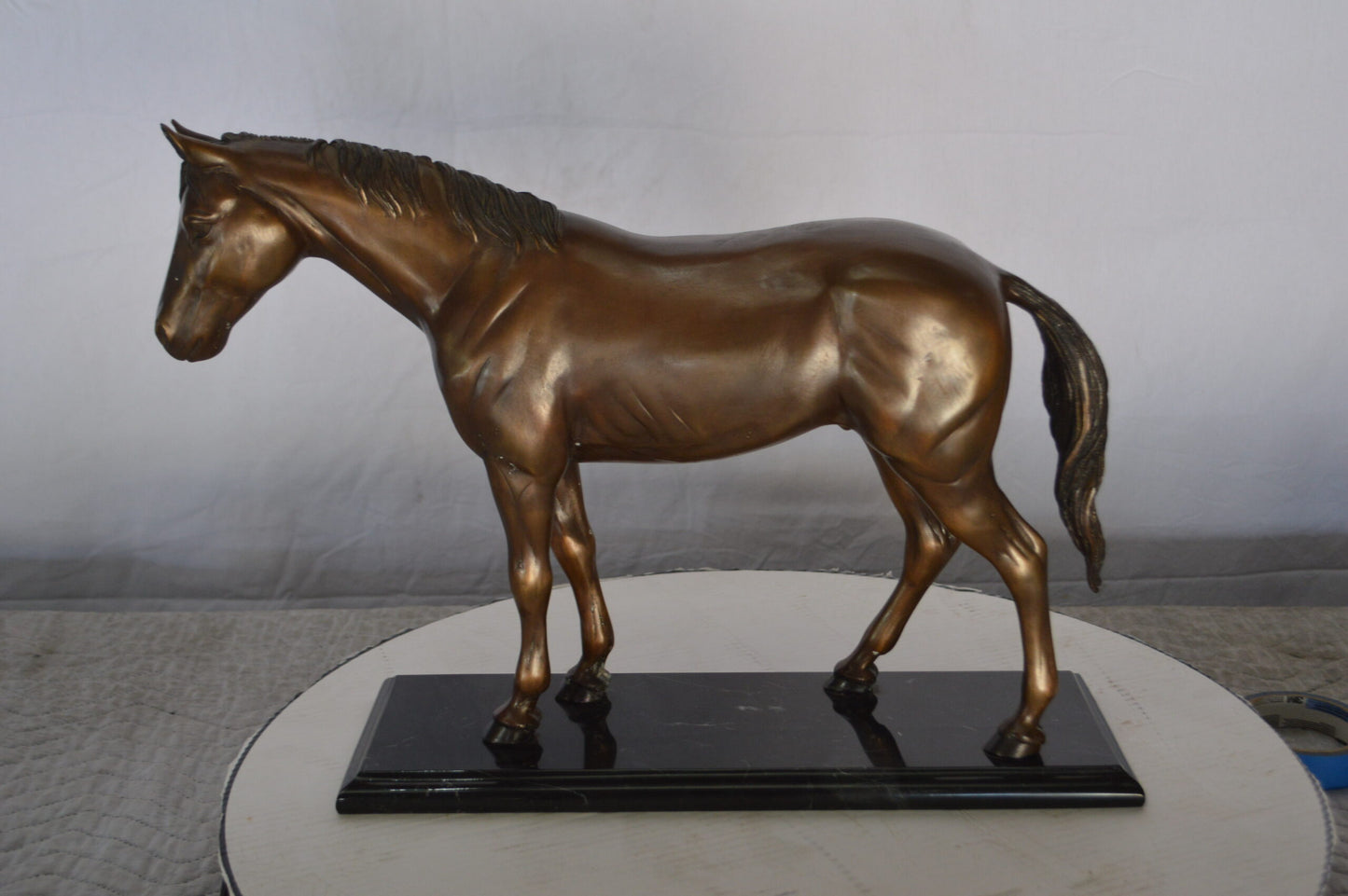 Horse Standing Bronze Statue Mounted on Marble Base - Size: 19"L x 5"W x 13"H.