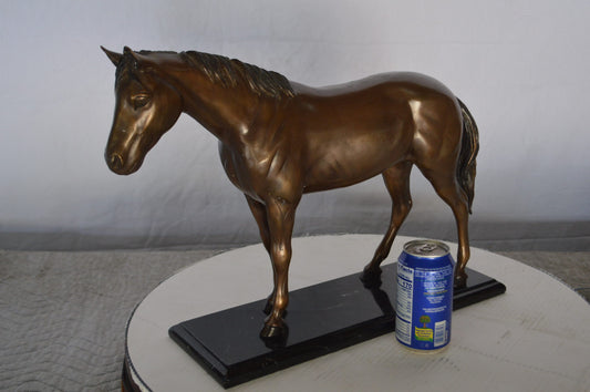 Horse Standing Bronze Statue Mounted on Marble Base - Size: 19"L x 5"W x 13"H.