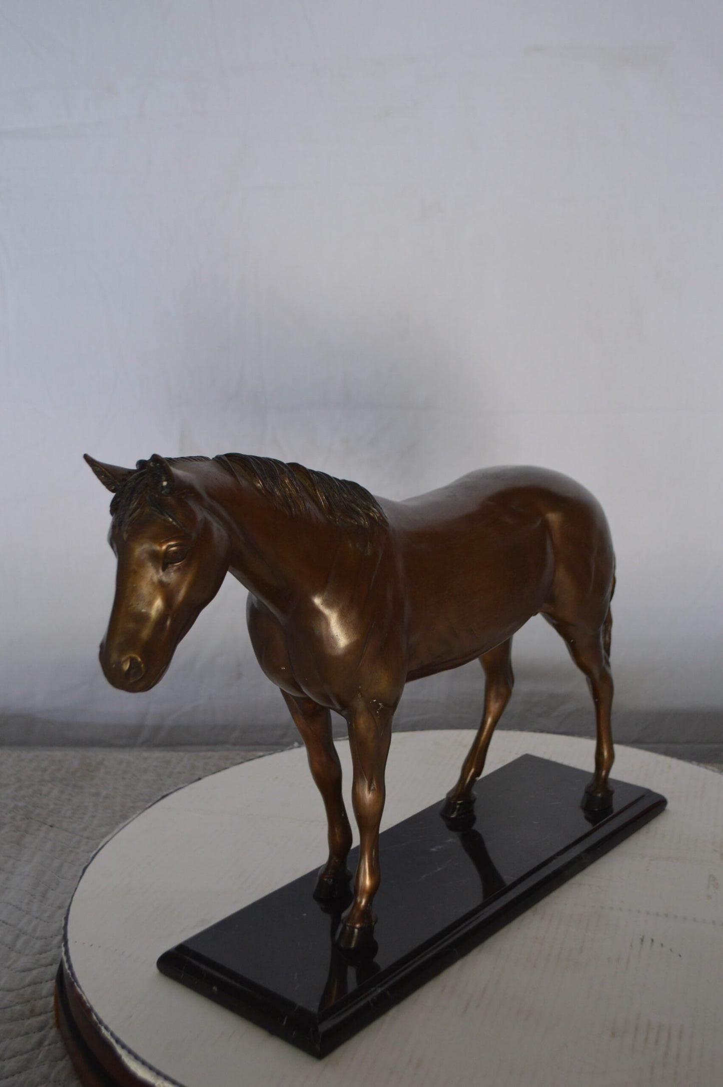 Horse Standing Bronze Statue Mounted on Marble Base - Size: 19"L x 5"W x 13"H.