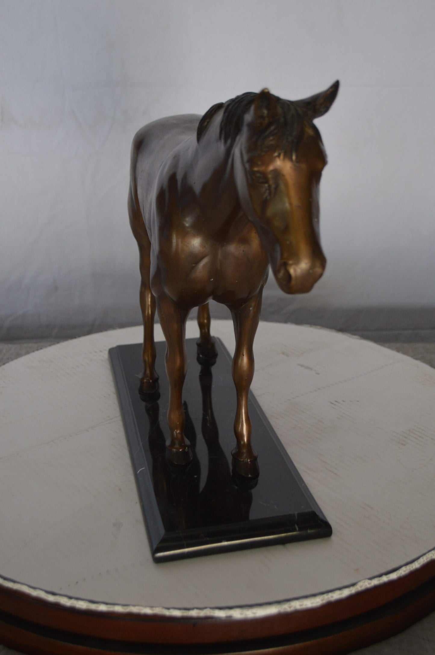 Horse Standing Bronze Statue Mounted on Marble Base - Size: 19"L x 5"W x 13"H.