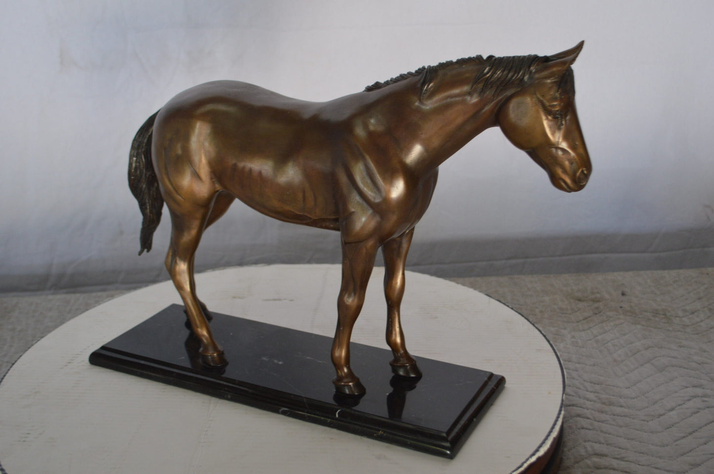 Horse Standing Bronze Statue Mounted on Marble Base - Size: 19"L x 5"W x 13"H.