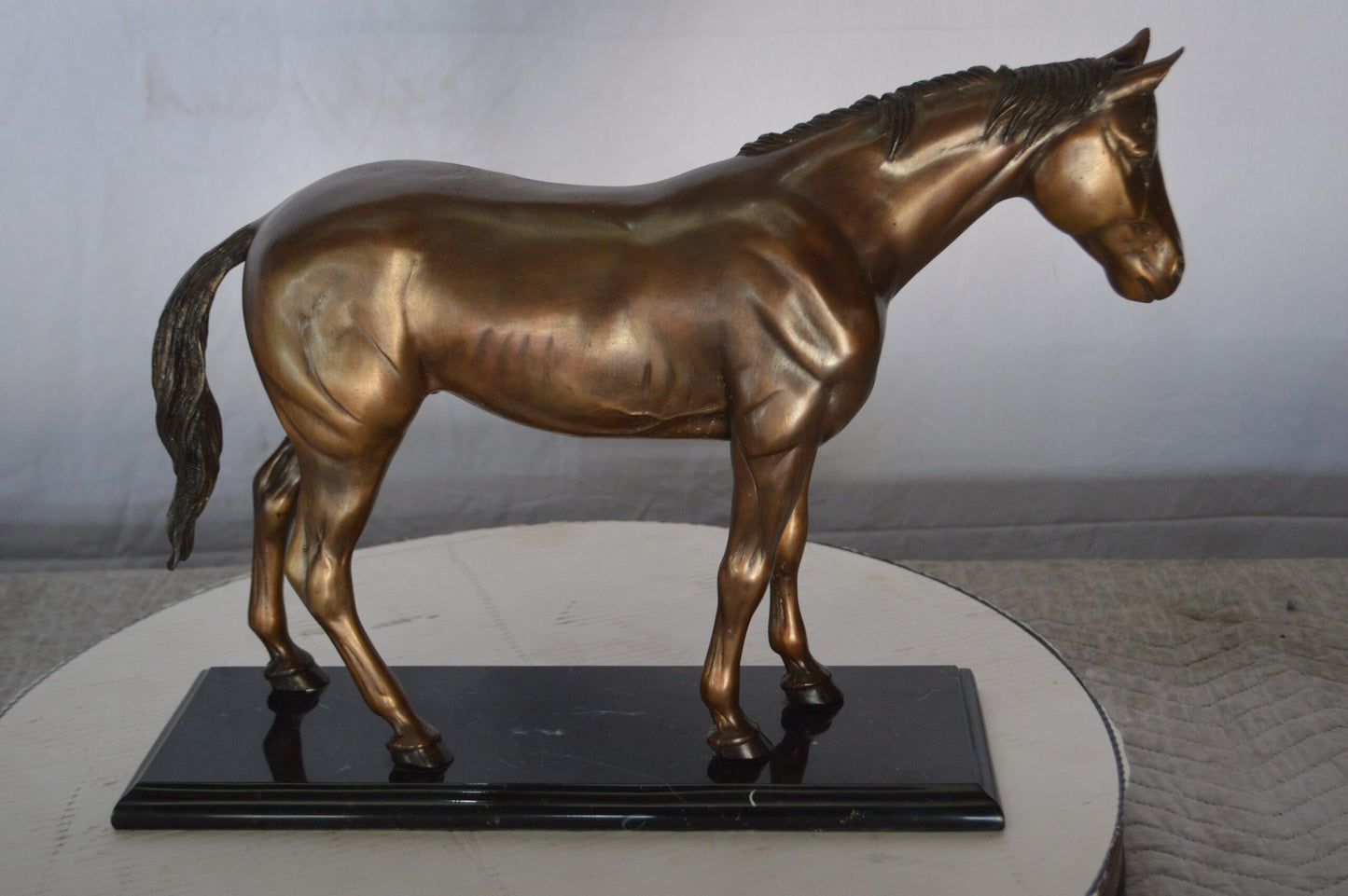 Horse Standing Bronze Statue Mounted on Marble Base - Size: 19"L x 5"W x 13"H.