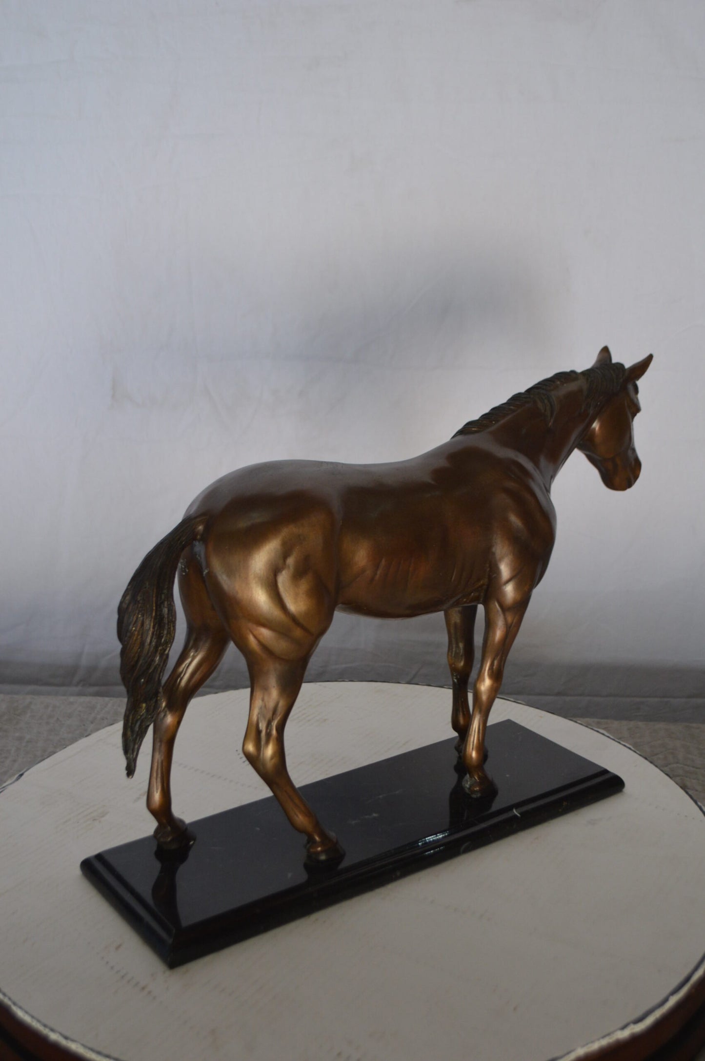 Horse Standing Bronze Statue Mounted on Marble Base - Size: 19"L x 5"W x 13"H.