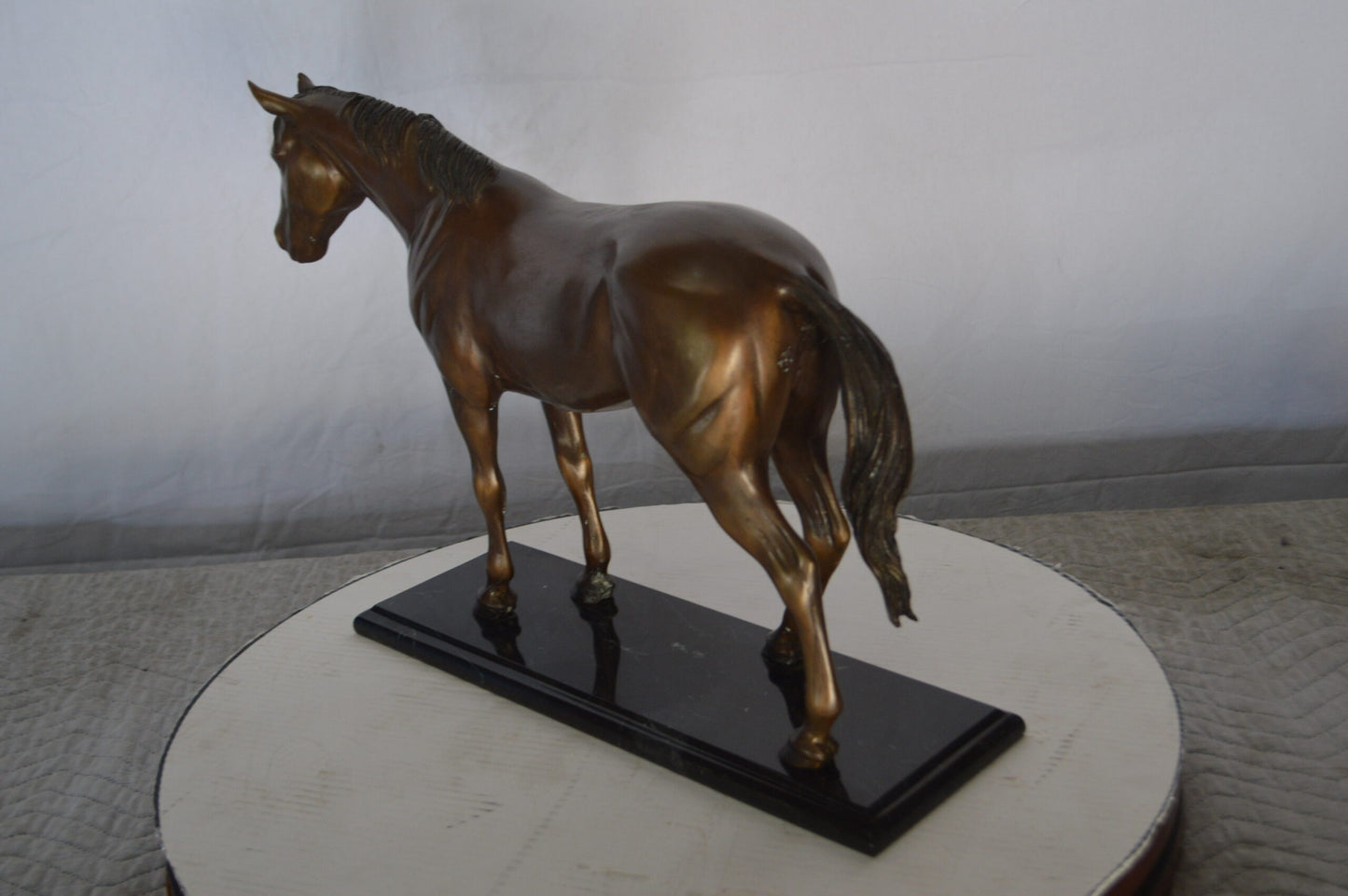 Horse Standing Bronze Statue Mounted on Marble Base - Size: 19"L x 5"W x 13"H.