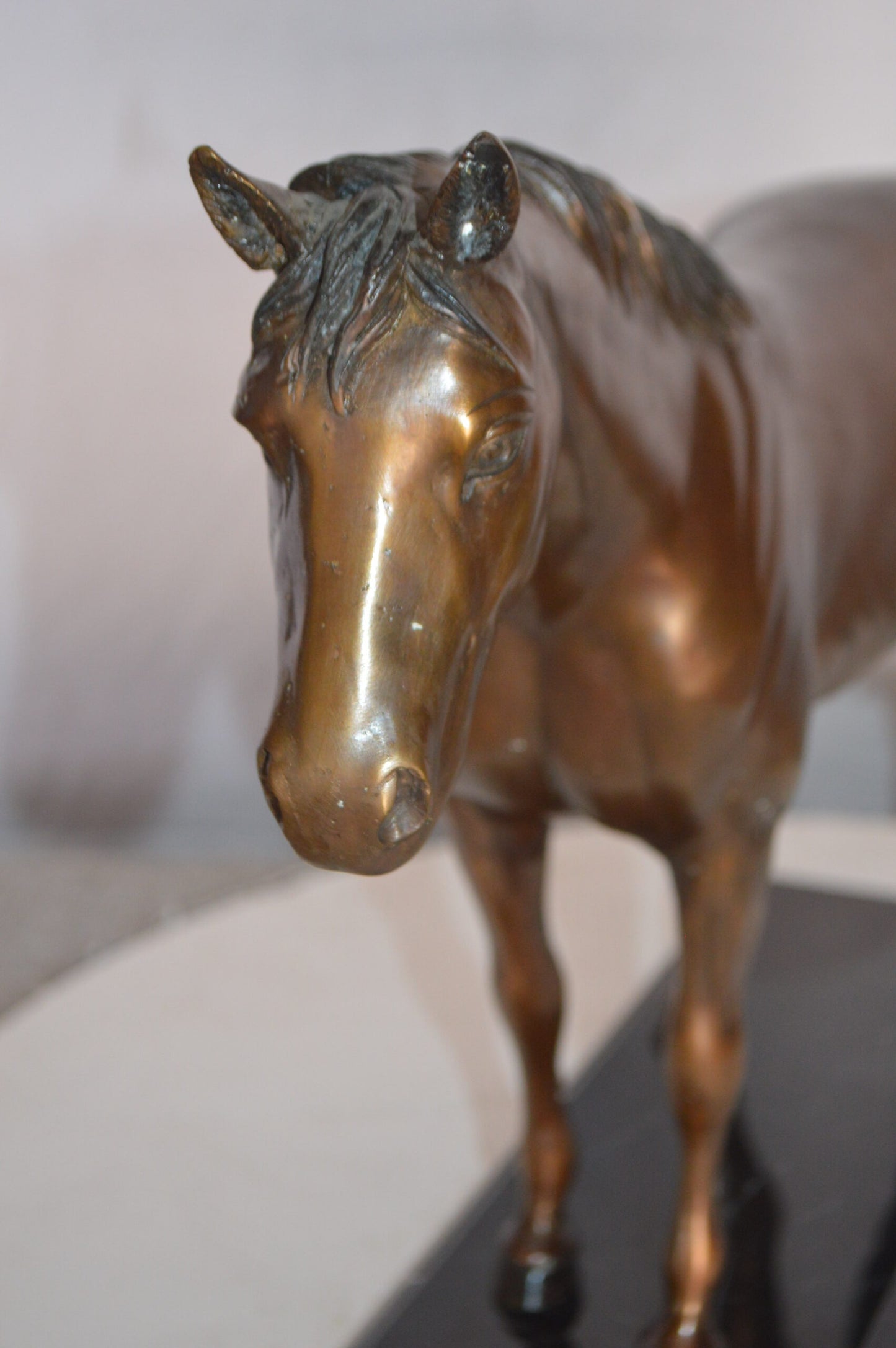 Horse Standing Bronze Statue Mounted on Marble Base - Size: 19"L x 5"W x 13"H.