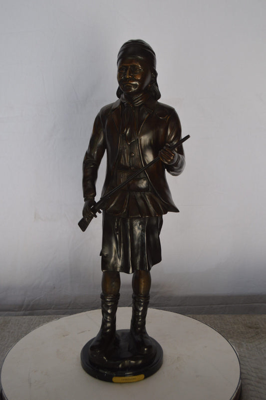 Geronimo Bronze Statue Mounted on a Marble Base - Size: 10"L x 8"W x 31"H.