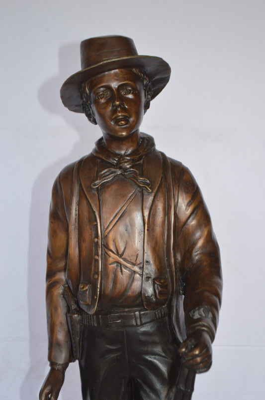 Texas Jack Bronze Statue Mounted on a Marble Base -  Size: 11"L x 9"W x 31"H.