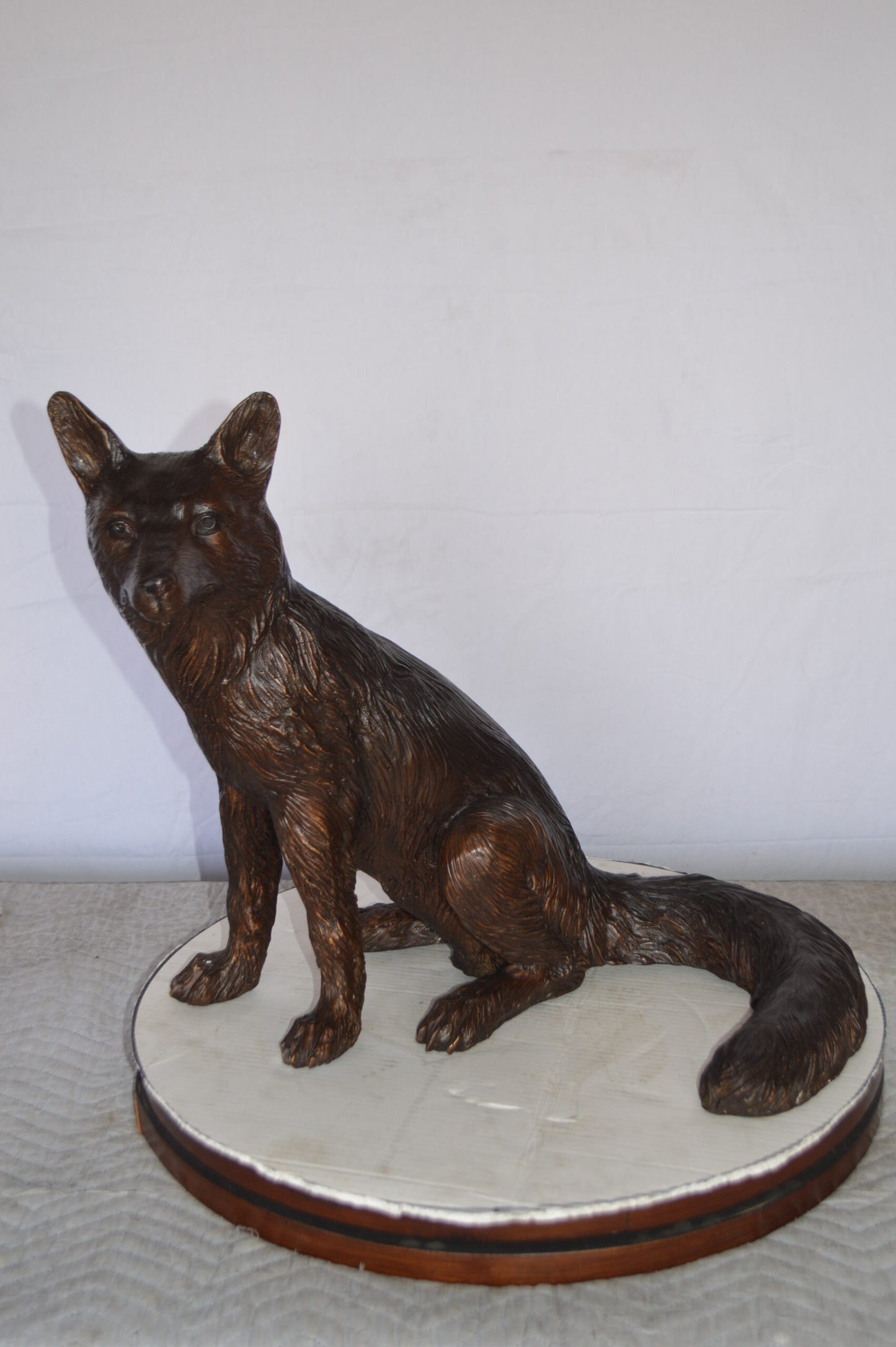 Fox Sitting Bronze Statue - Size: 23"L x 17"W x 20"H.