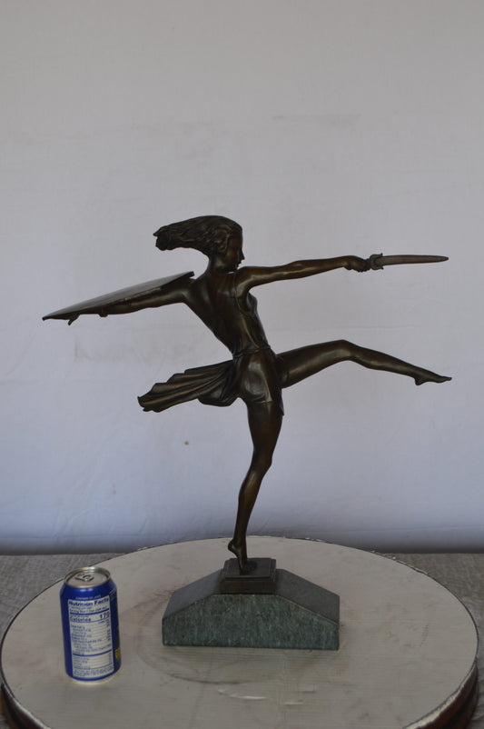 Woman Fighter with Sword Bronze Statue -  Size: 19"L x 5"W x 20"H.