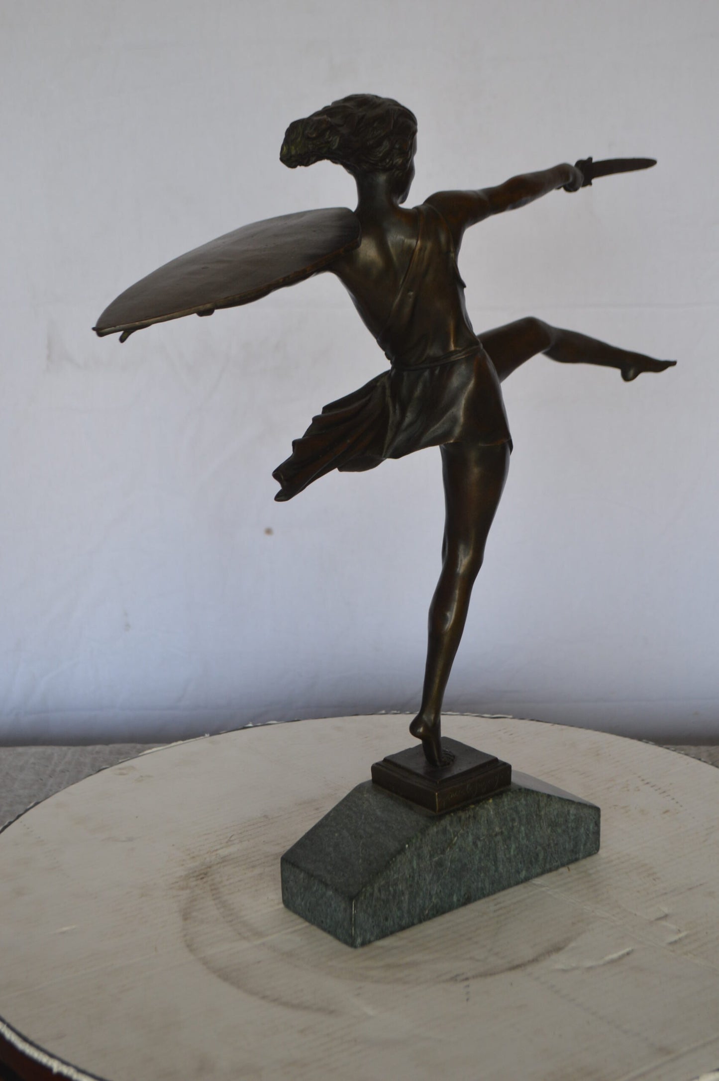 Woman Fighter with Sword Bronze Statue - Size: 19"L x 5"W x 20"H.