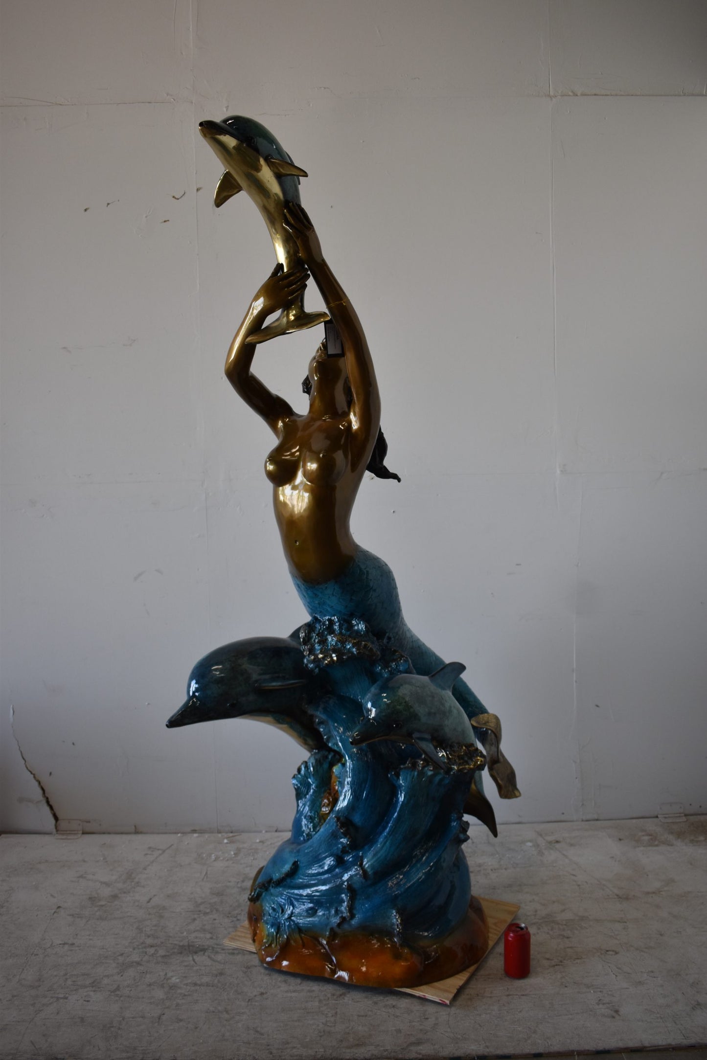 Mermaid W Three Dolphins Fountain Enameled Bronze Statue Size: 34" x 41" x 83"H