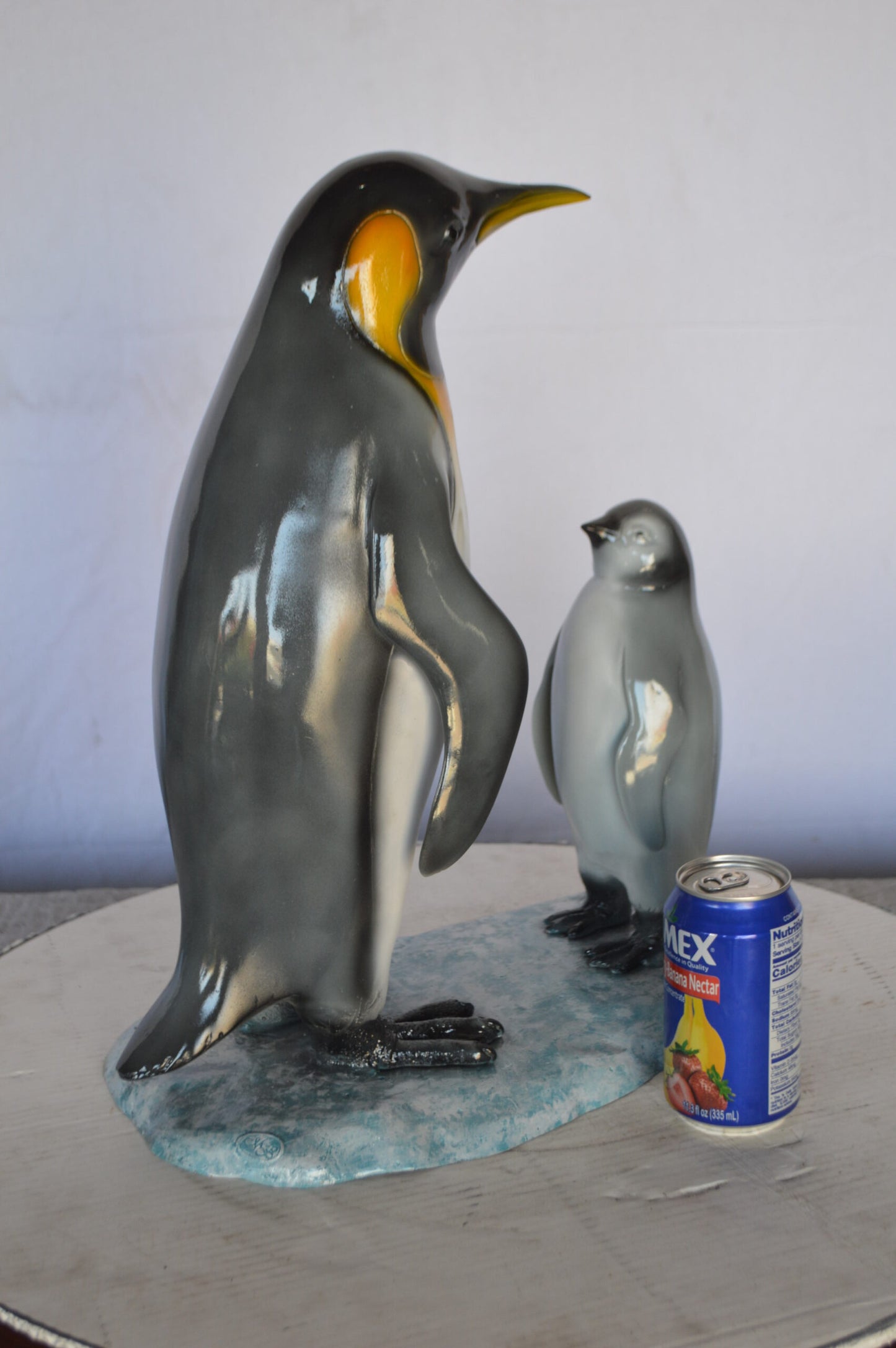 Penguin and Her Baby Standing Bronze Statue - Size: 14"L x 9"W x 19"H.